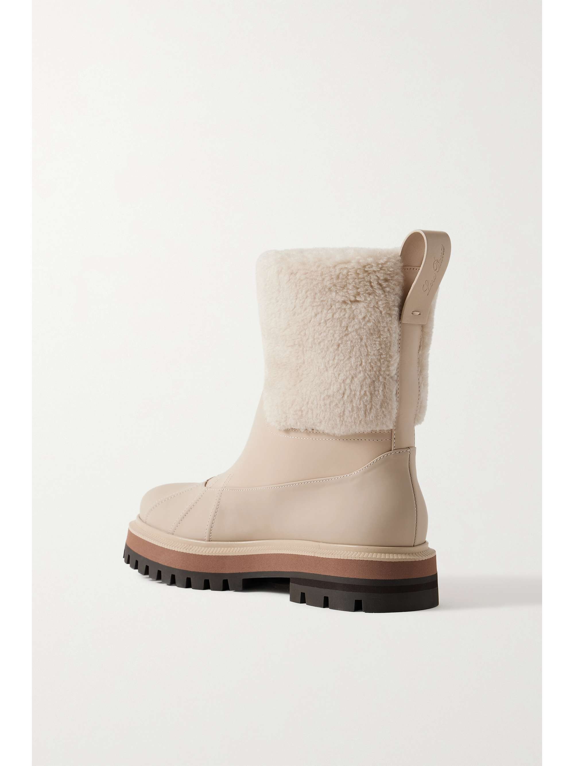 LORO PIANA Regent cashmere and silk-blend fleece and leather ankle boots
