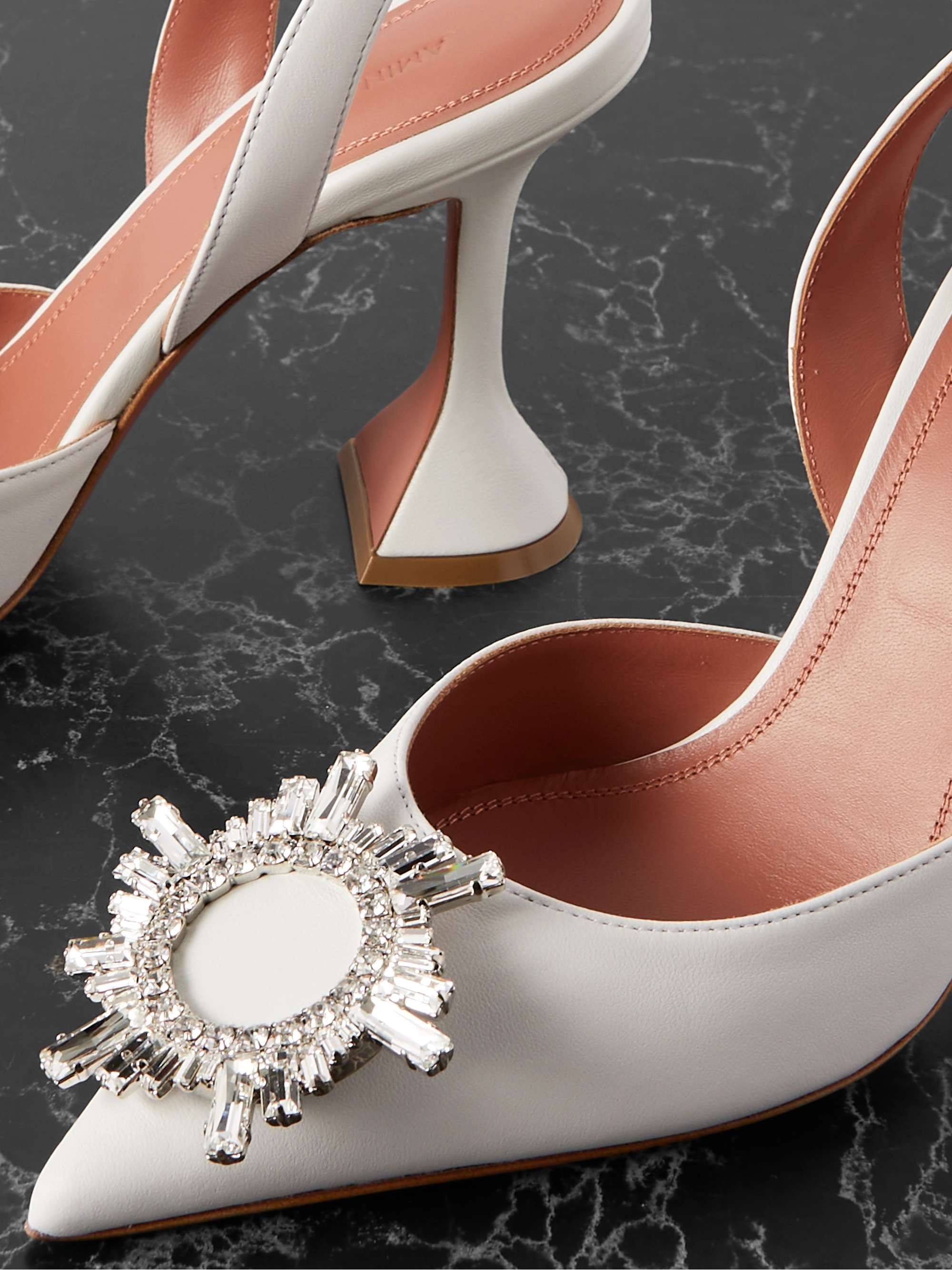 AMINA MUADDI Begum Swarovski crystal-embellished leather slingback pumps