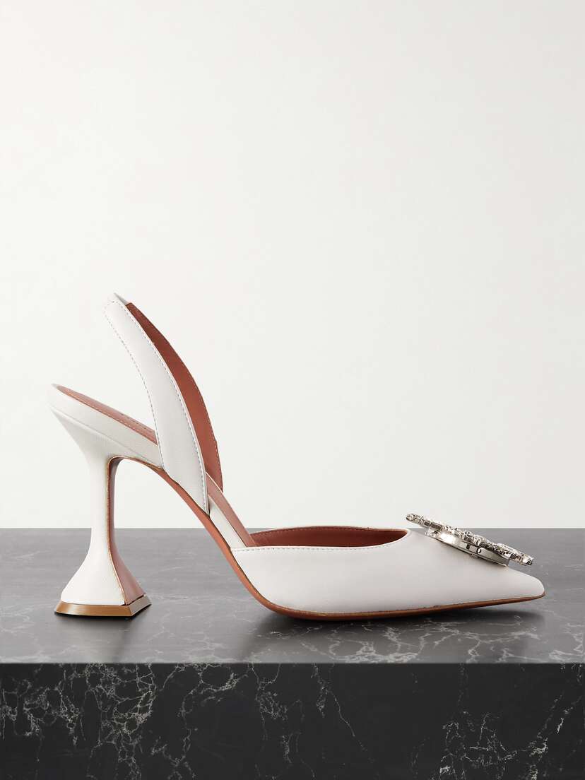 Amina Muaddi Begum Swarovski Crystal-embellished Leather Slingback Pumps