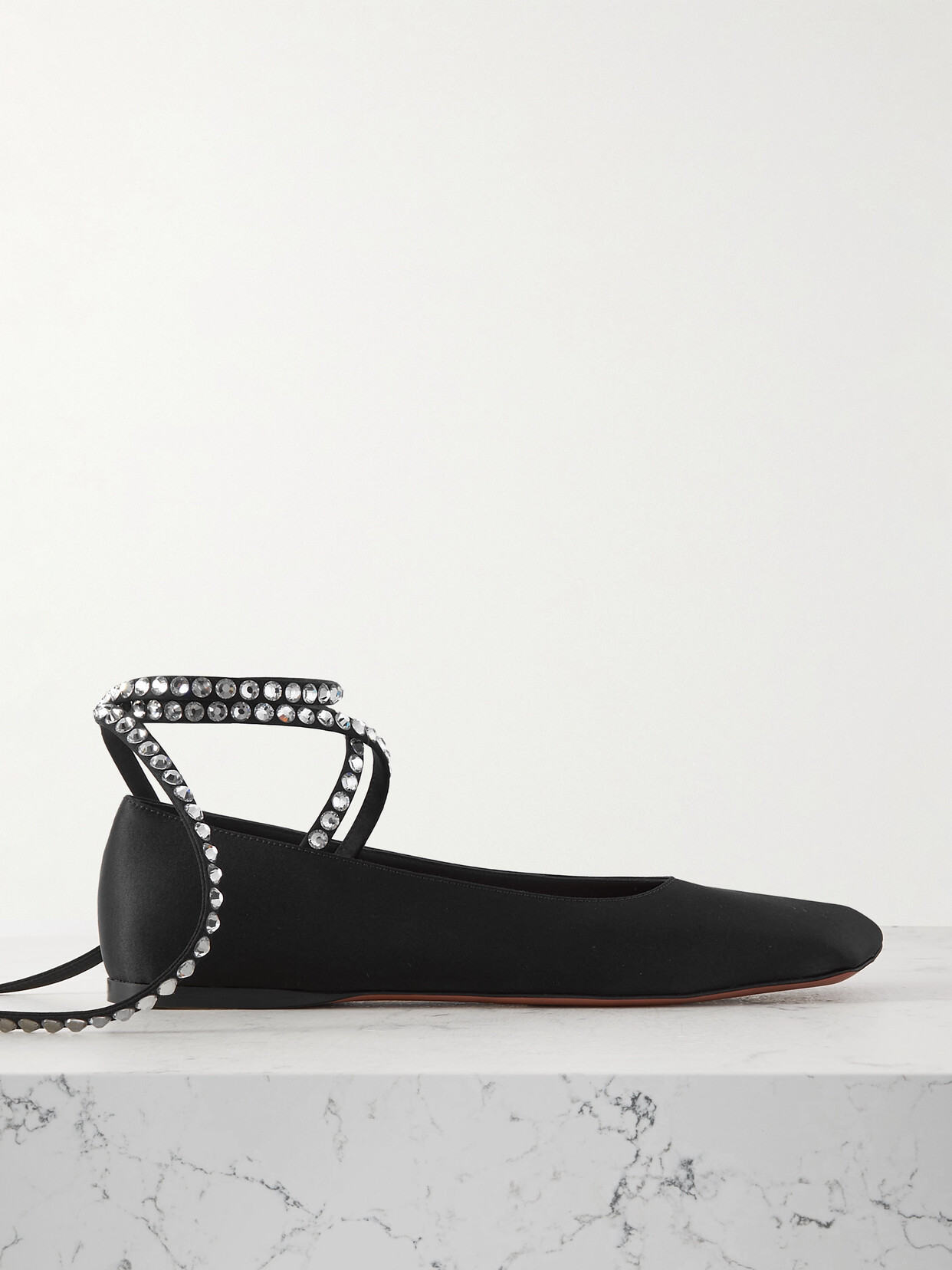 Amina Muaddi Ane Crystal-embellished Satin Ballet Flats In Black