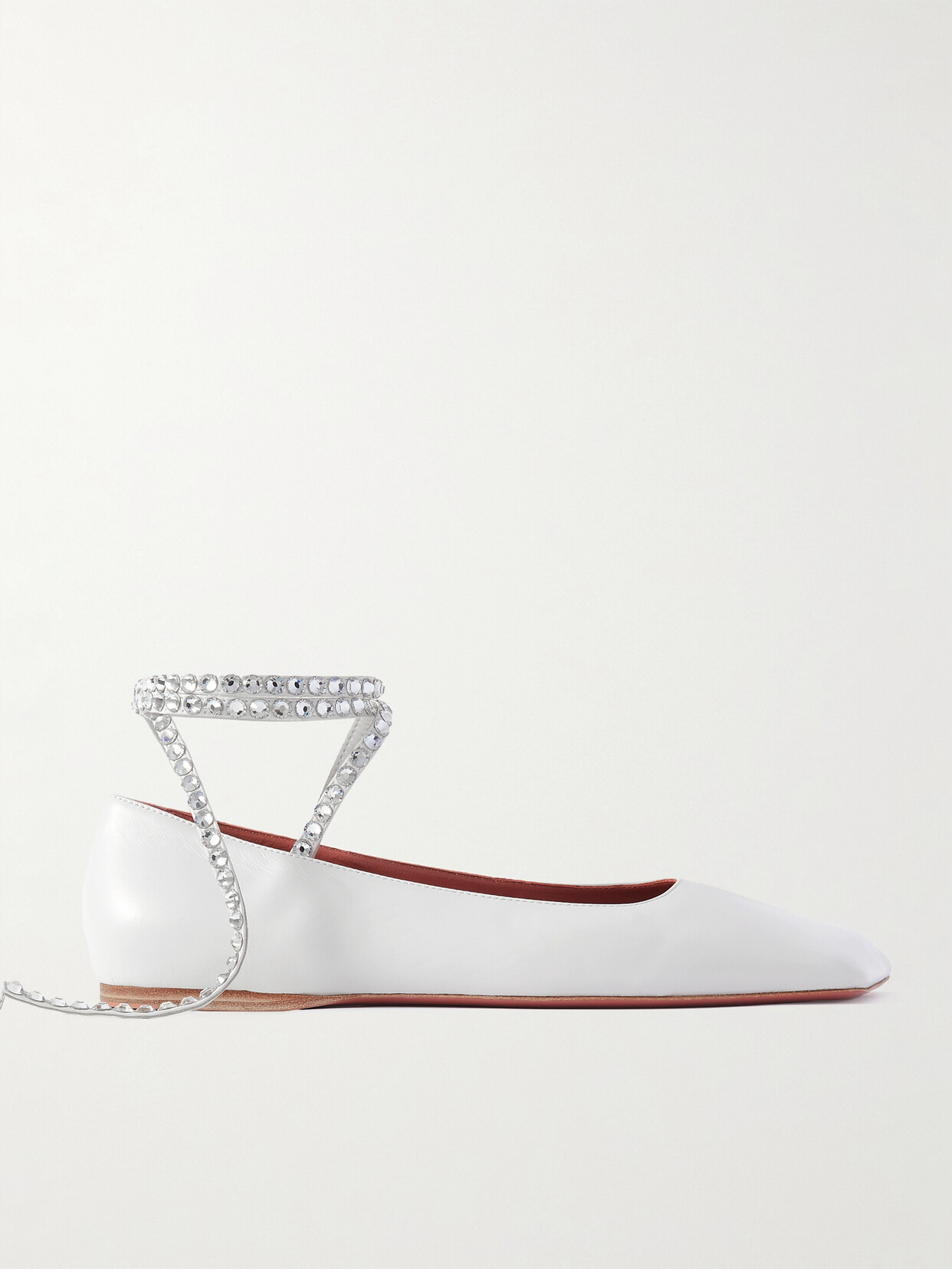 Shop Amina Muaddi Ane Crystal-embellished Leather Ballet Flats In White