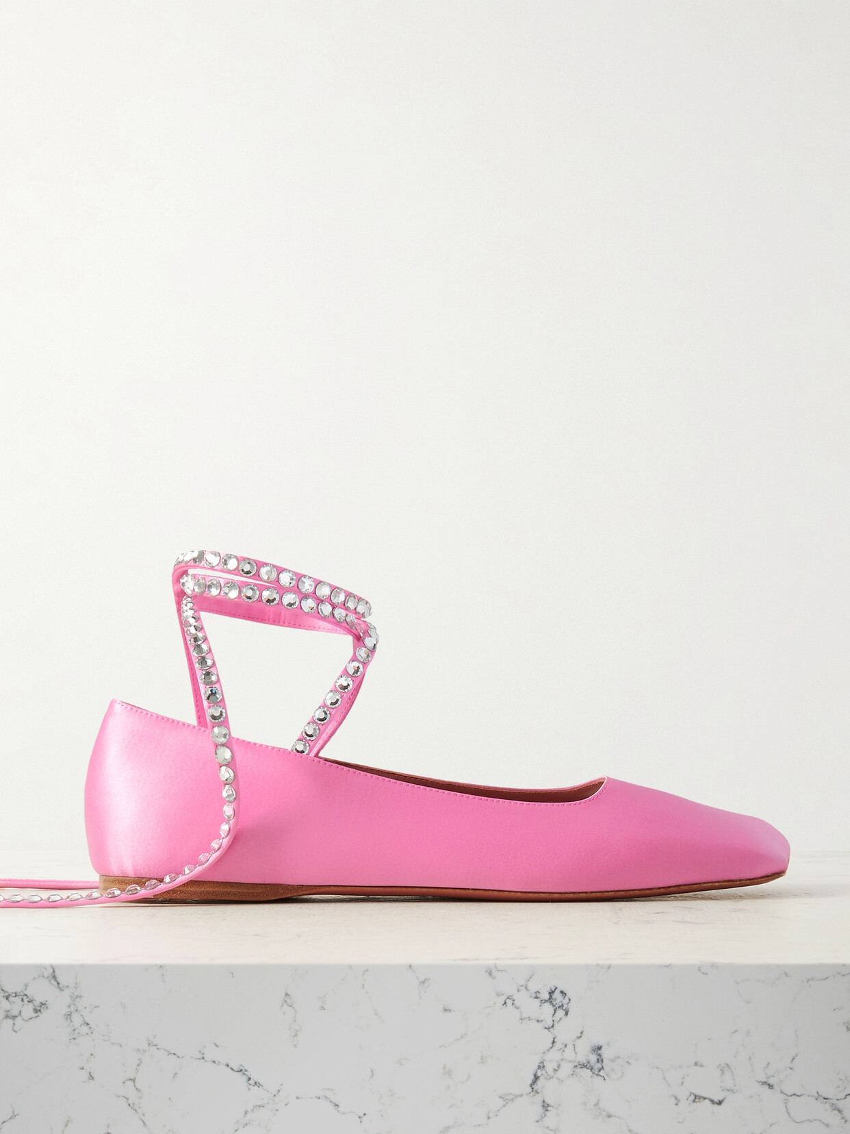 Amina Muaddi Ane Crystal-embellished Satin Ballet Flats In Pink