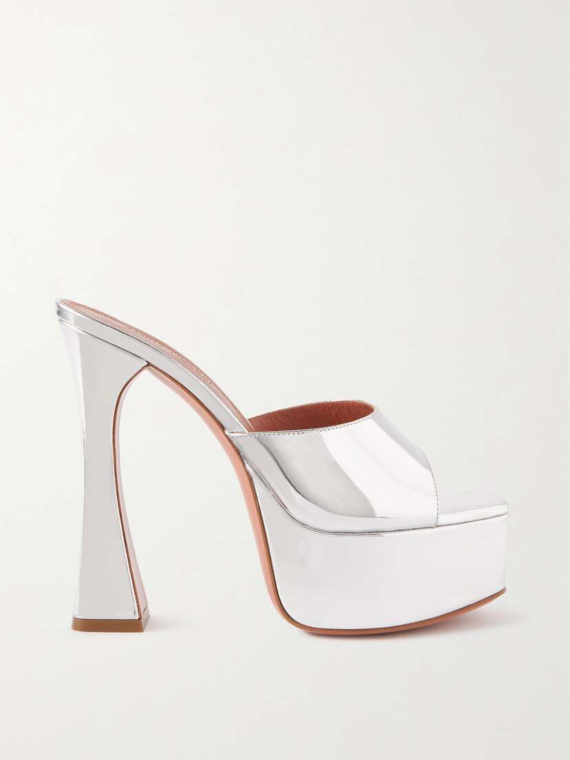 Amina Muaddi Dalida Mirrored-leather Platform Mules