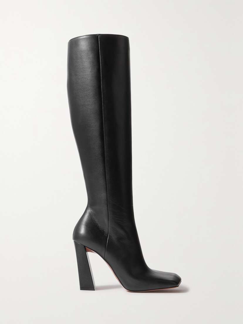 Amina Muaddi Marine Leather Knee Boots