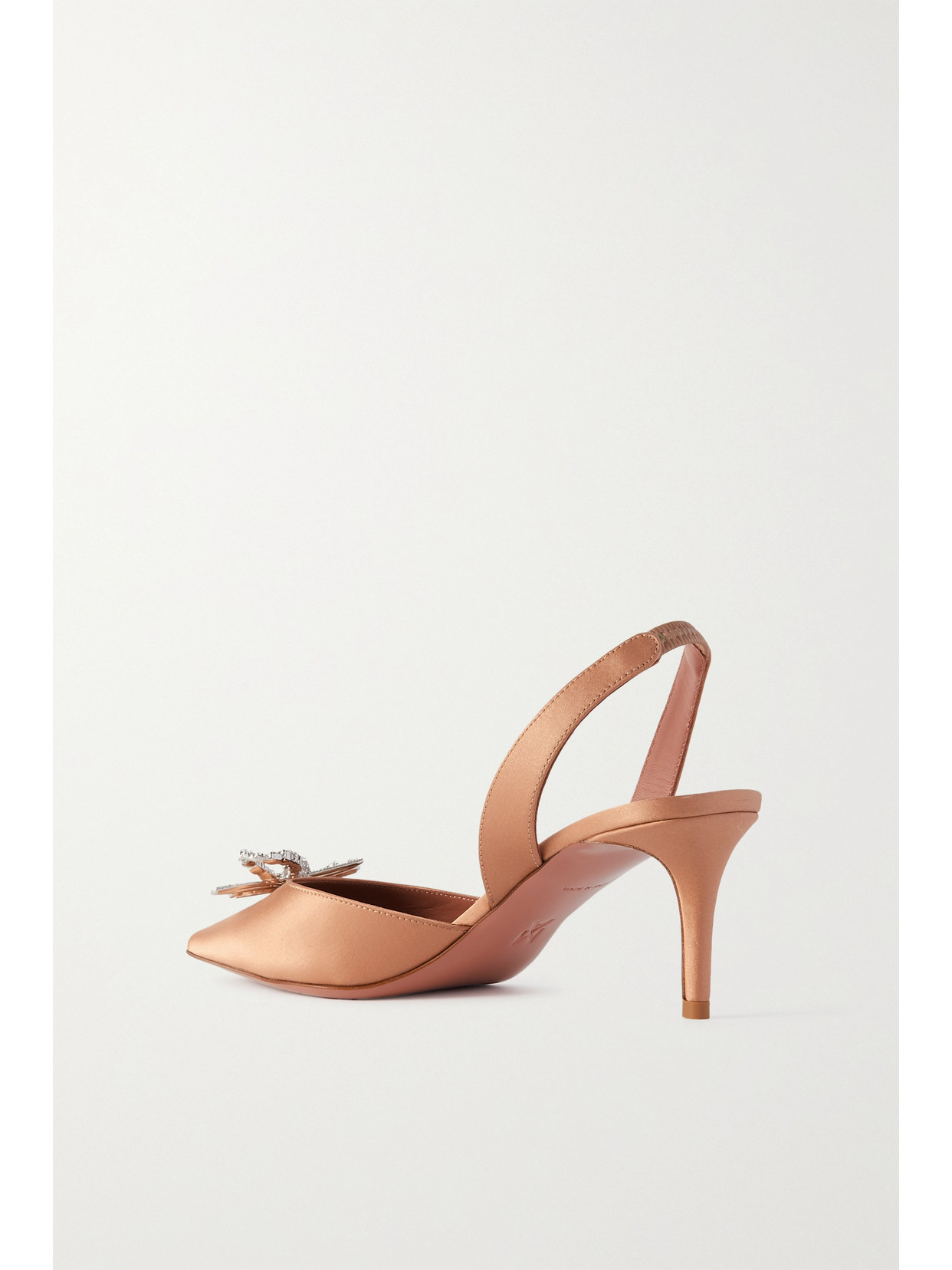 Shop Amina Muaddi Rosie Crystal-embellished Satin Slingback Pumps In Brown