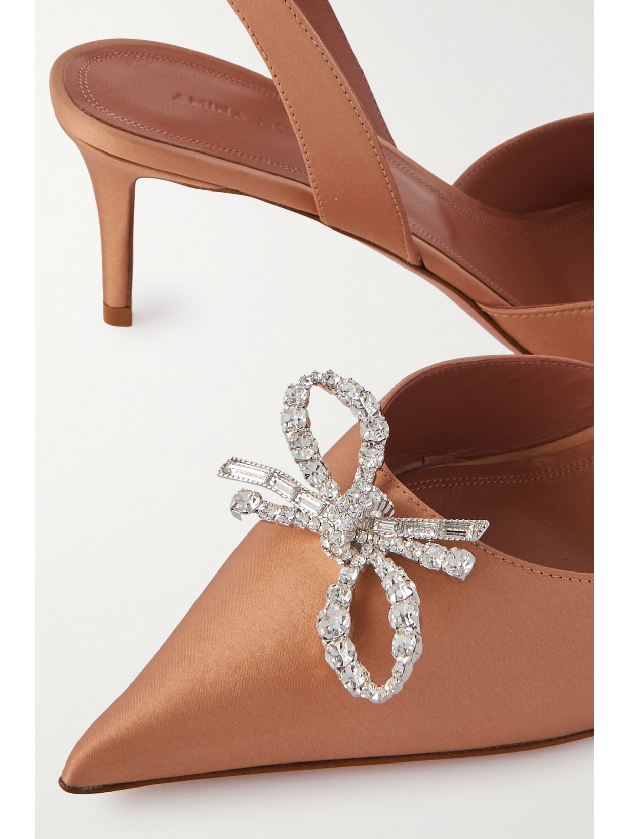 Amina Muaddi Rosie Crystal-embellished Satin Slingback Pumps In Brown