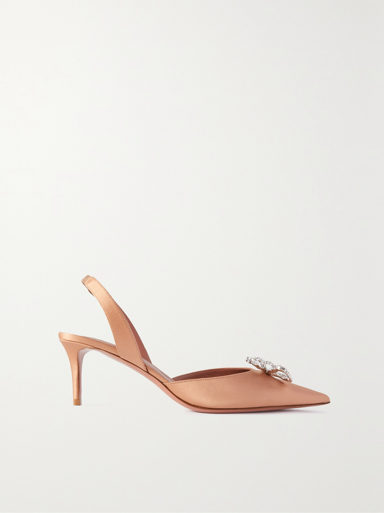 Amina Muaddi - Rosie Crystal-embellished Satin Slingback Pumps - Brown