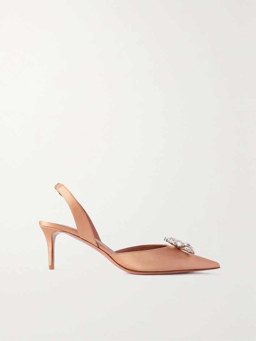 Amina Muaddi Rosie Crystal-embellished Satin Slingback Pumps