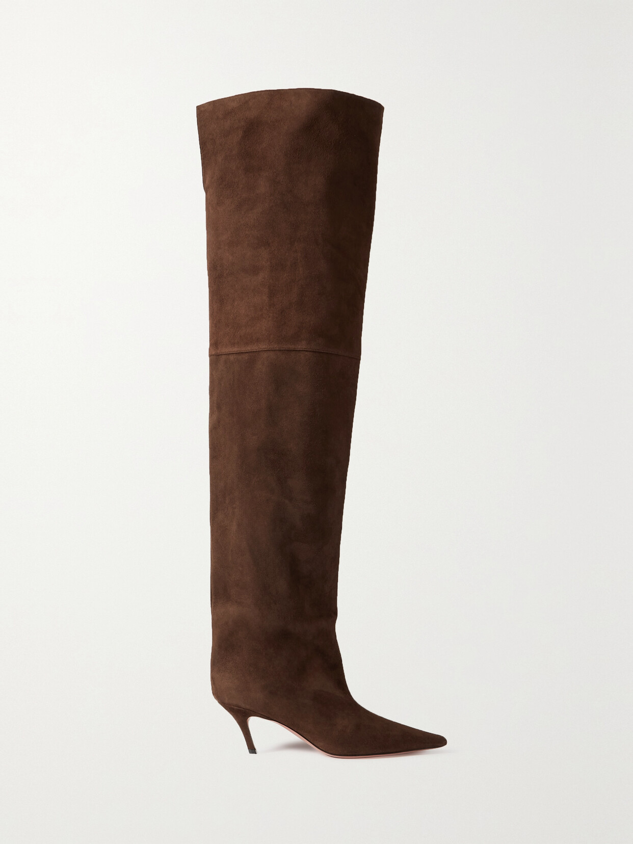 Shop Amina Muaddi Fiona Suede Over-the-knee Boots In Brown