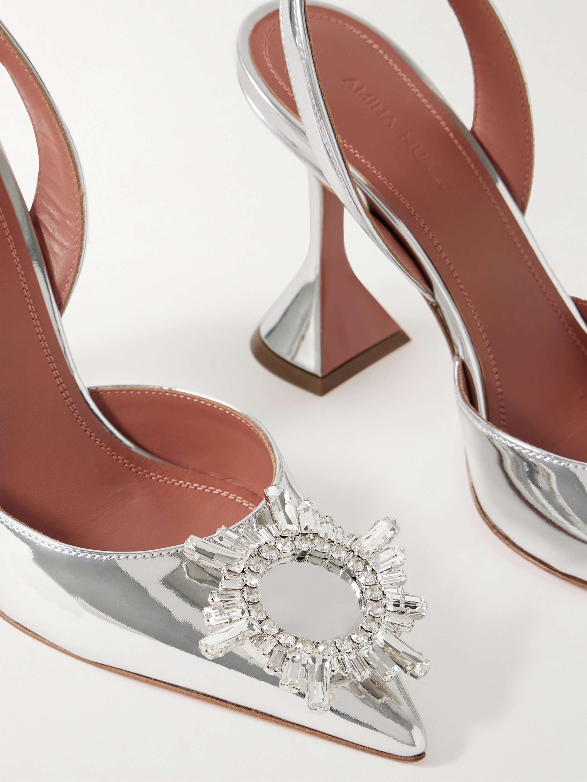 AMINA MUADDI Begum Swarovski crystal-embellished leather slingback pumps