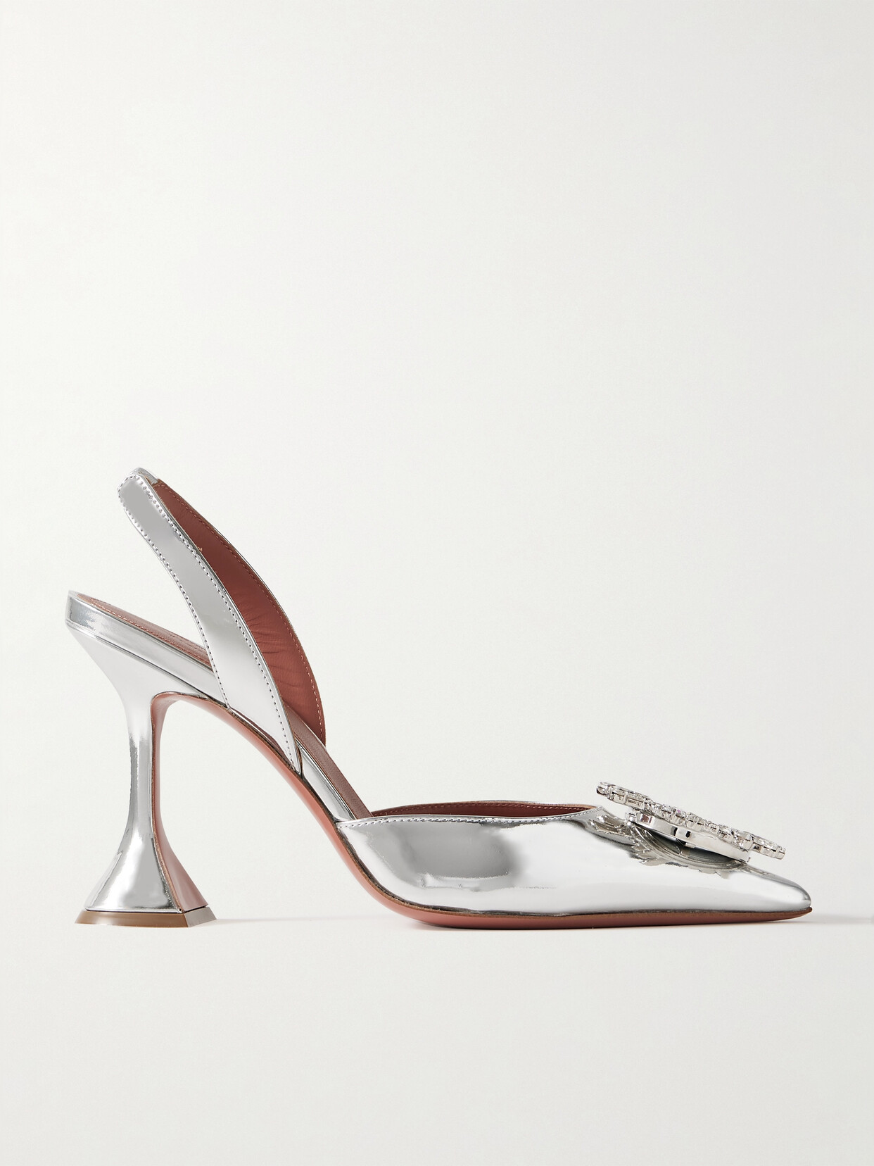 Amina Muaddi - Begum Swarovski Crystal-embellished Mirrored-leather Slingback Pumps - Silver