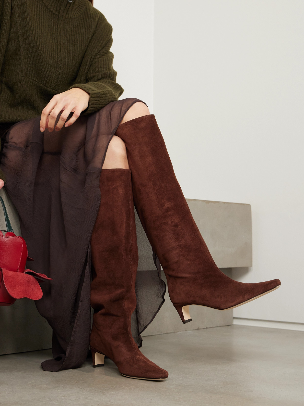 Staud Wally Suede Knee Boots In Brown