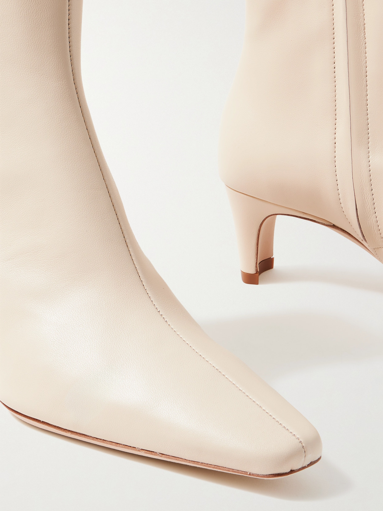 Shop Staud Wally Leather Ankle Boots In Cream