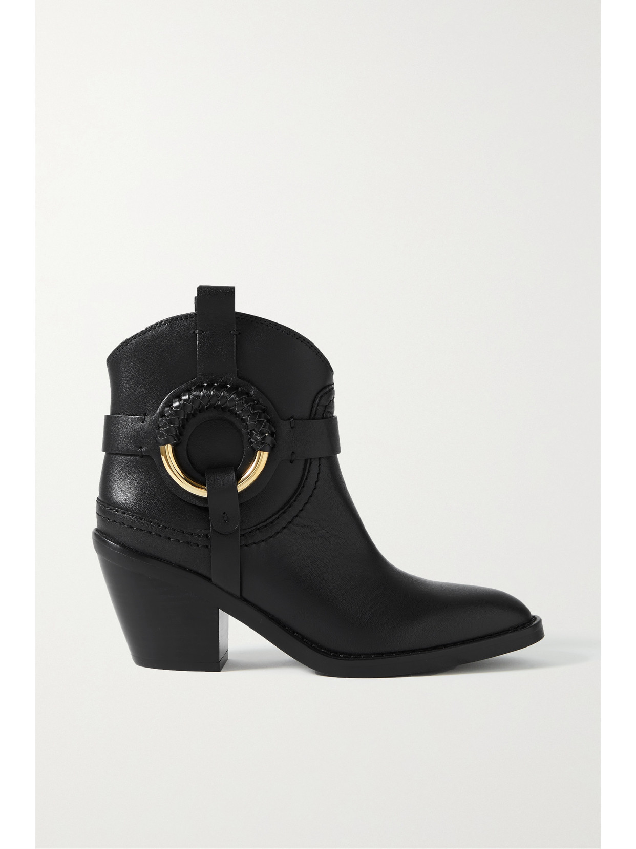 Shop See By Chloé Hana Embellished Leather Ankle Boots In Black