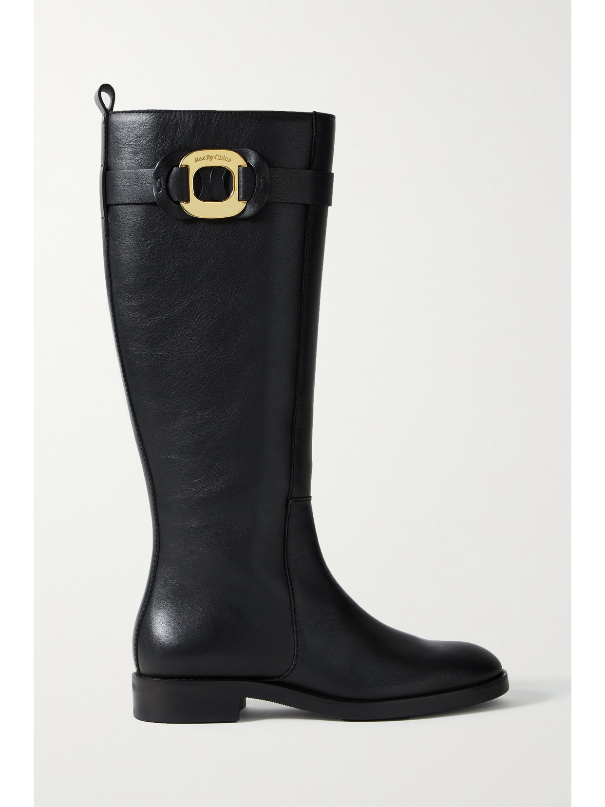 Shop See By Chloé Chany Embellished Leather Knee Boots In Black