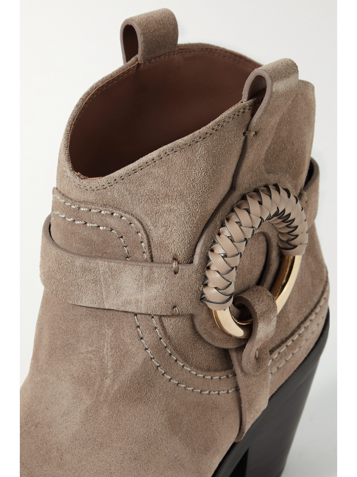 Shop See By Chloé Hana Embellished Suede Ankle Boots In Brown