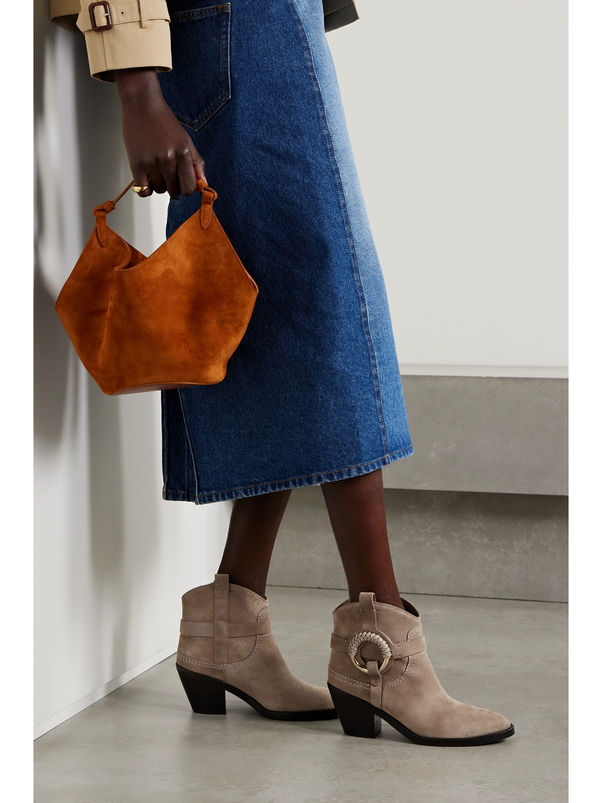 Shop See By Chloé Hana Embellished Suede Ankle Boots In Brown