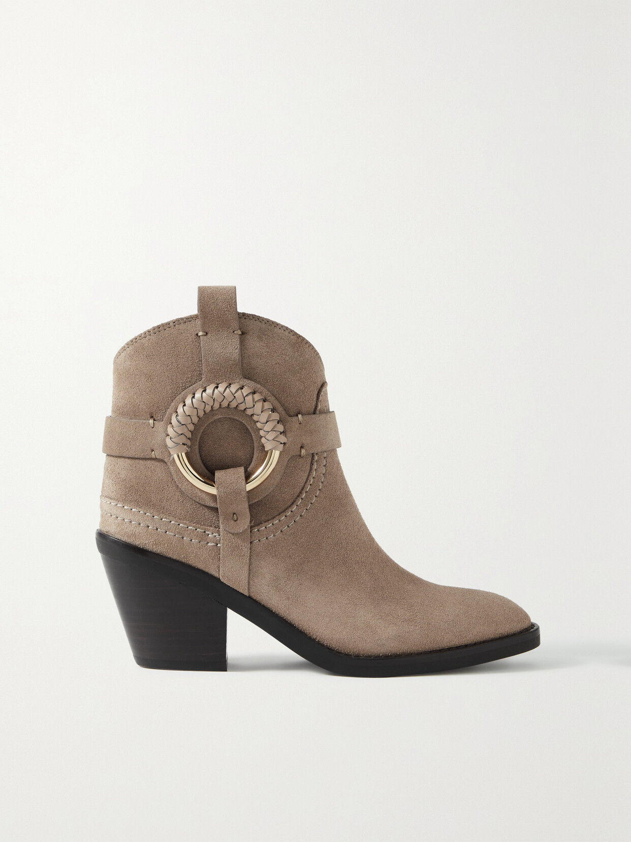 See By Chloé Hana Embellished Suede Ankle Boots In Dark Beige