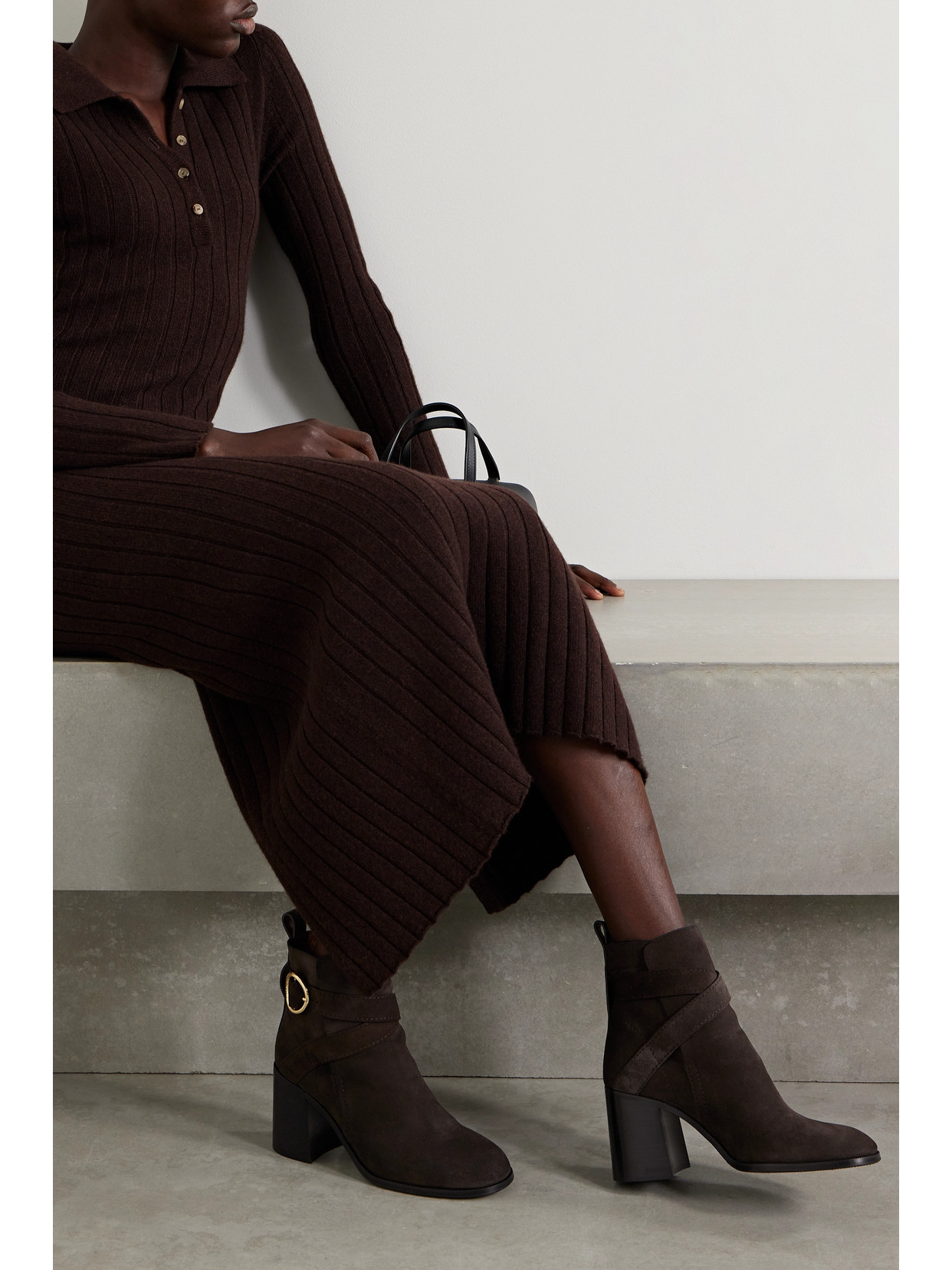 See By Chloé Lyna Buckled Suede Ankle Boots In Gray