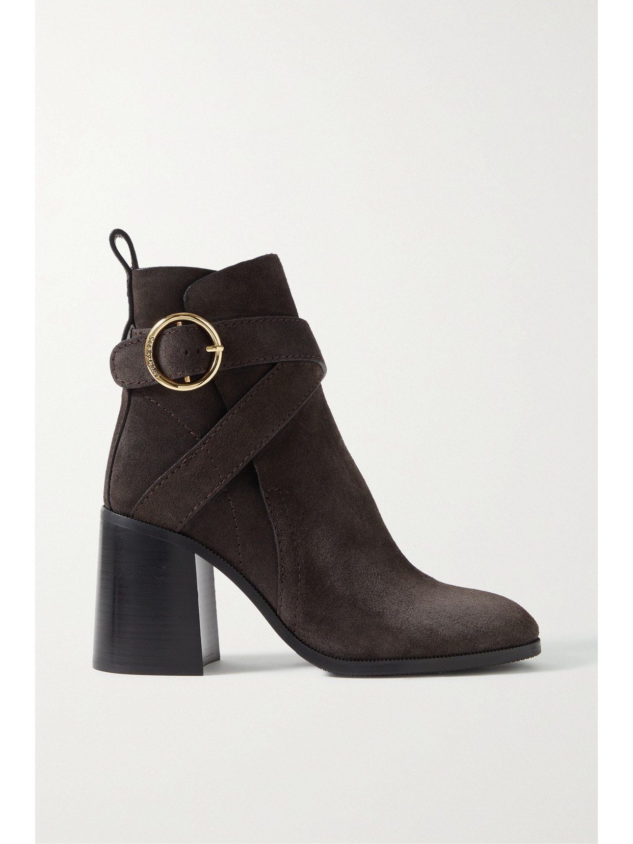 See By Chloé Lyna Buckled Suede Ankle Boots In Gray