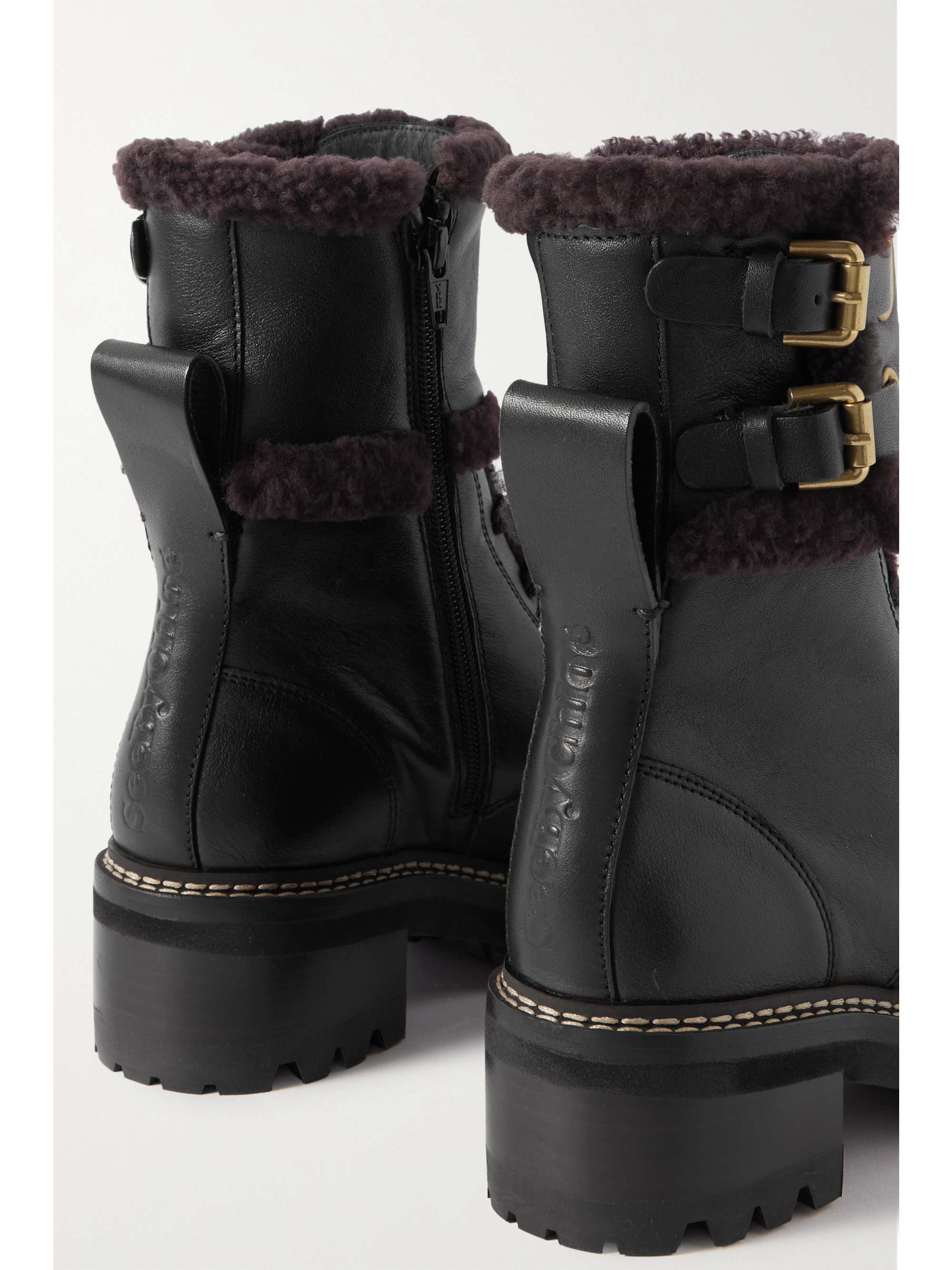 SEE BY CHLOÉ Mallory shearling-lined leather combat boots | NET-A