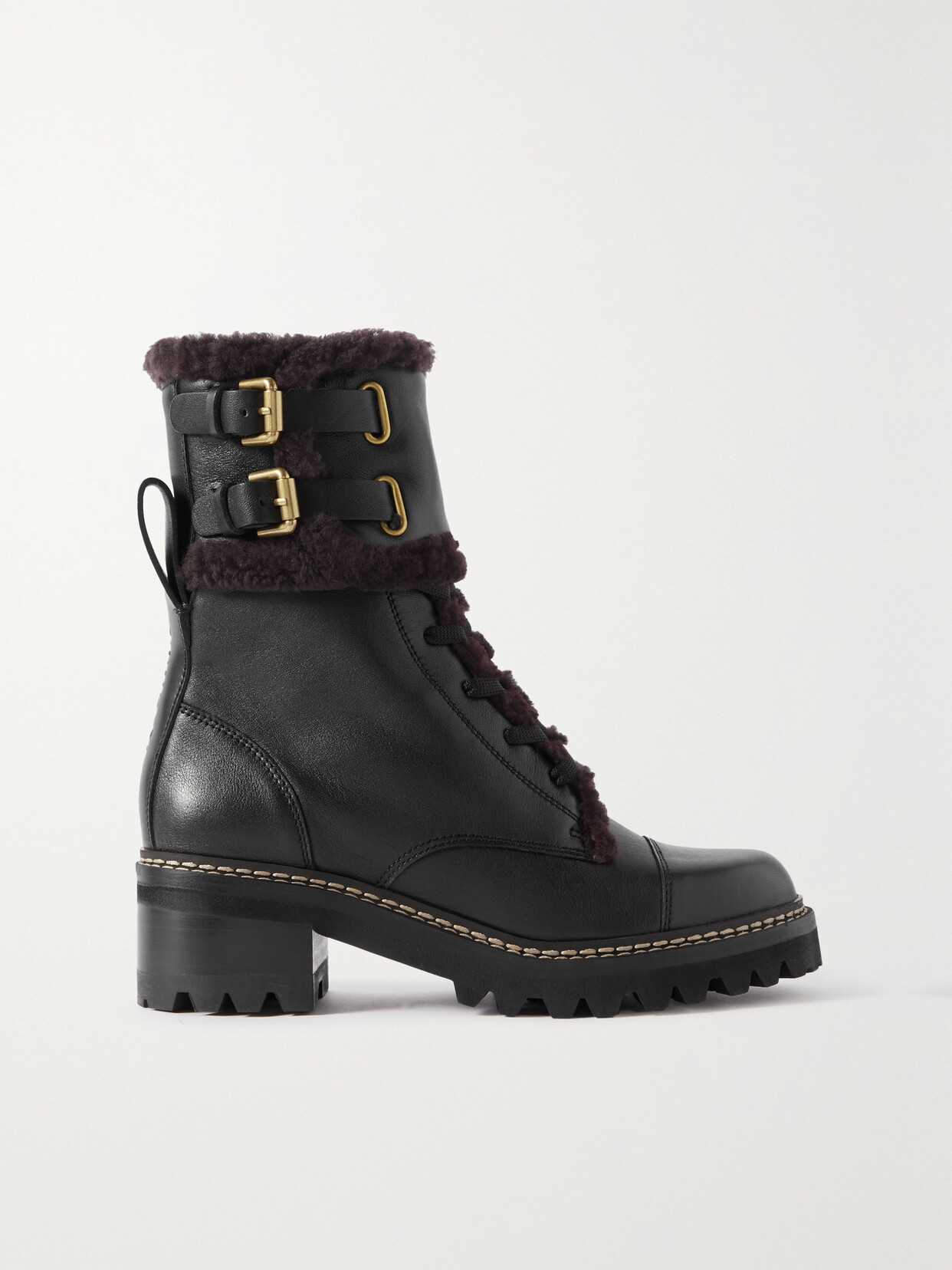 Shop See By Chloé Mallory Shearling-lined Leather Combat Boots In Black