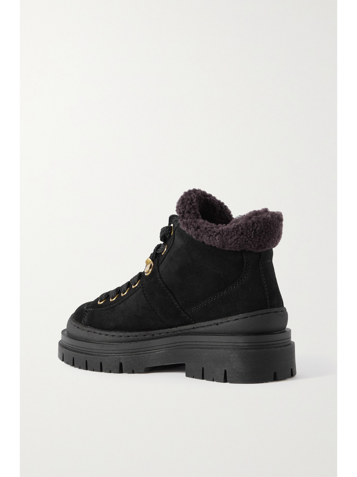 See By Chloé Maeliss Suede Shearling Lace-up Booties In Black