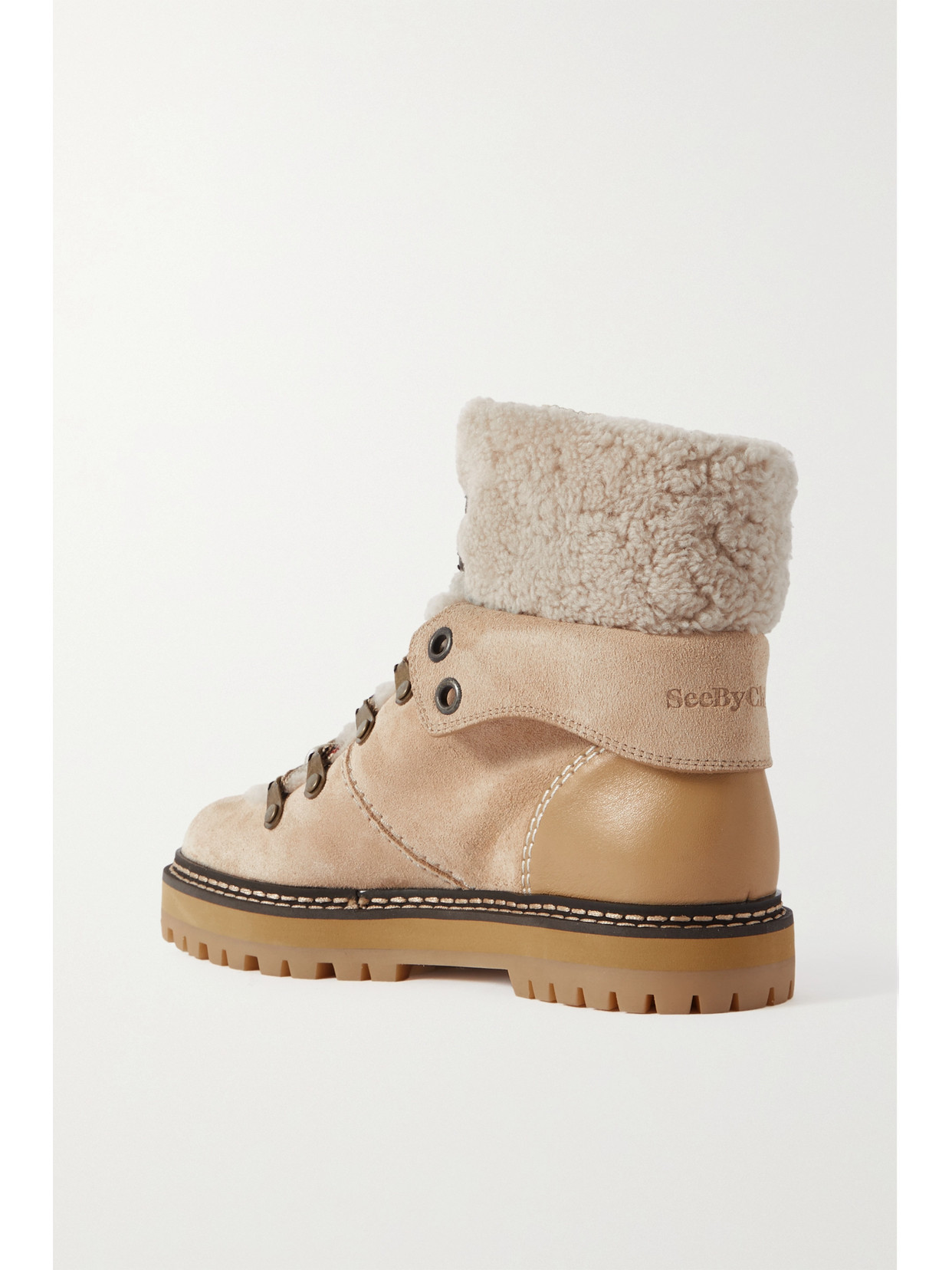 See By Chloé Eilieen Shearling-lined Suede And Leather Ankle Boots In Brown