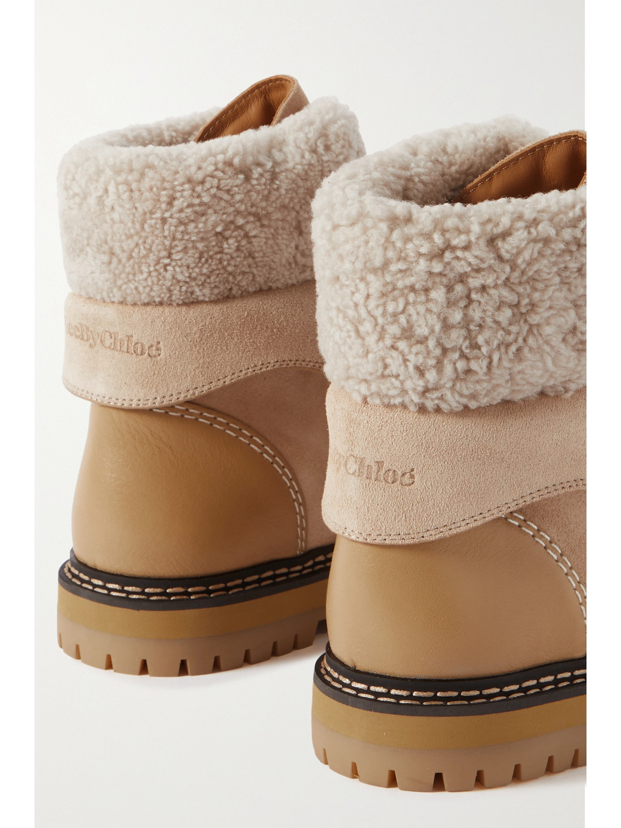 See By Chloé Eilieen Shearling-lined Suede And Leather Ankle Boots In Brown