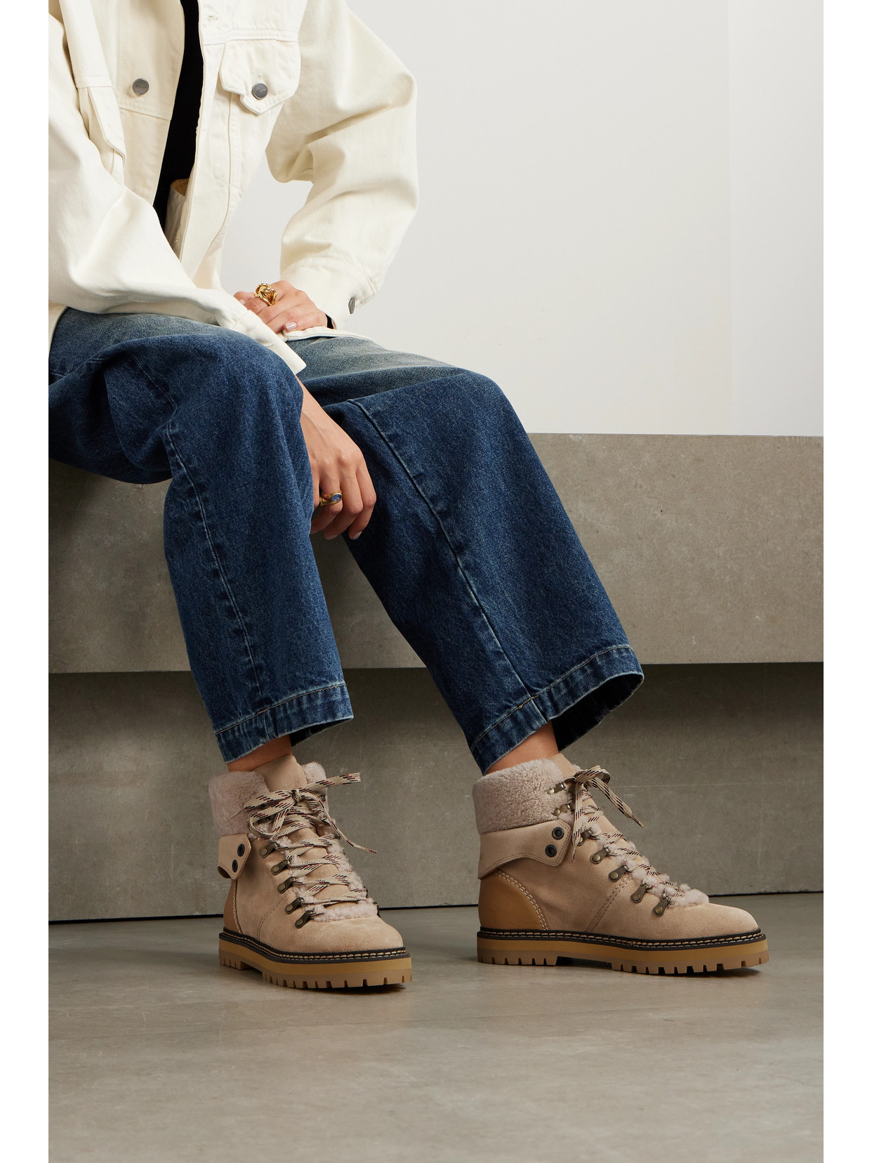 See By Chloé Eilieen Shearling-lined Suede And Leather Ankle Boots In Brown