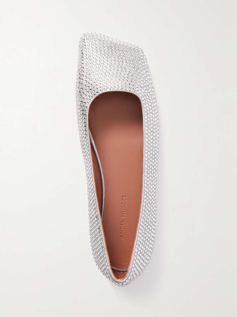 Amina Muaddi Ane Crystal-embellished Metallic Suede Ballet Flats