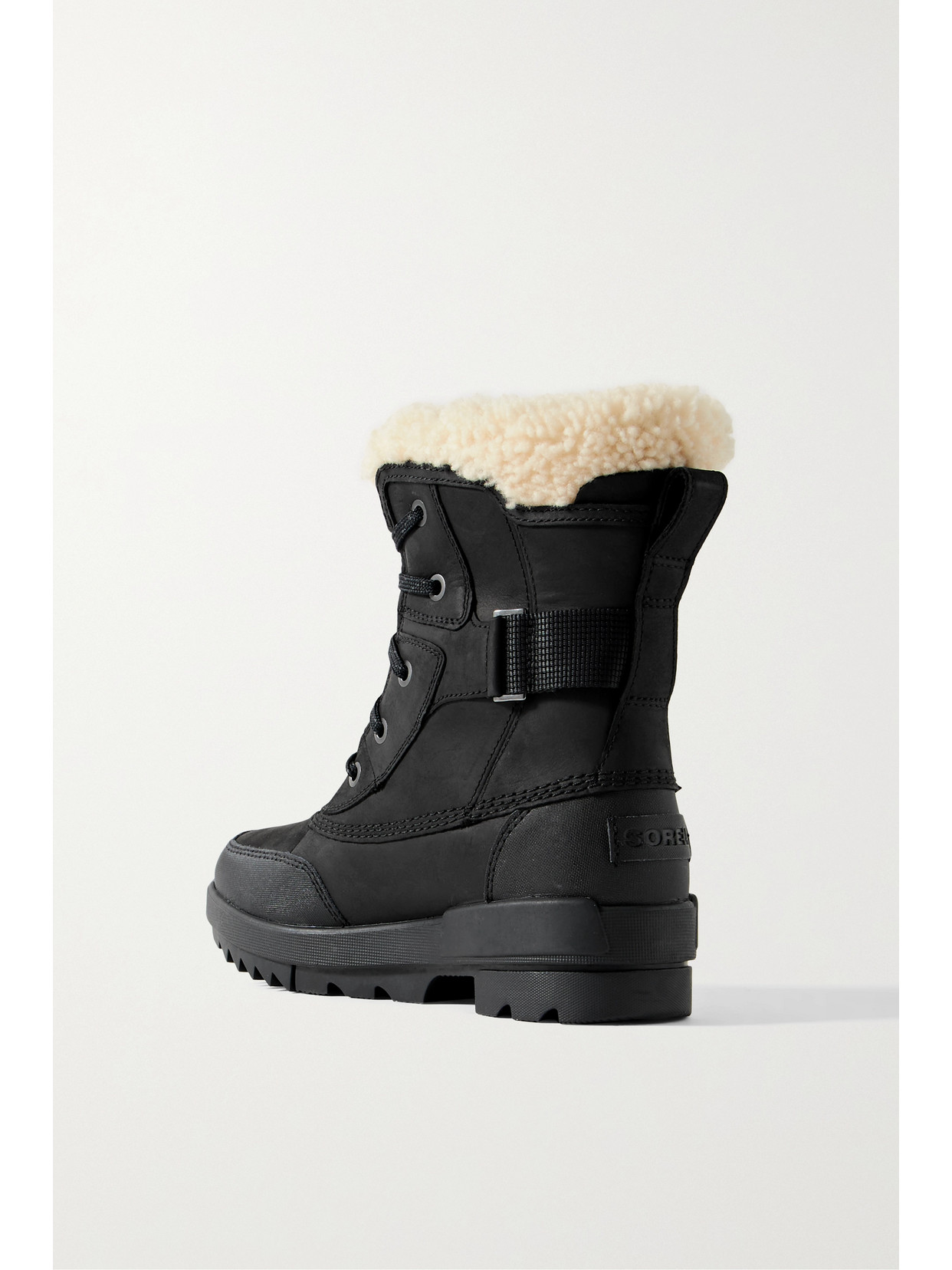 Shop Sorel Torino Ii Parc Shearling-trimmed Leather Ankle Boots In Black