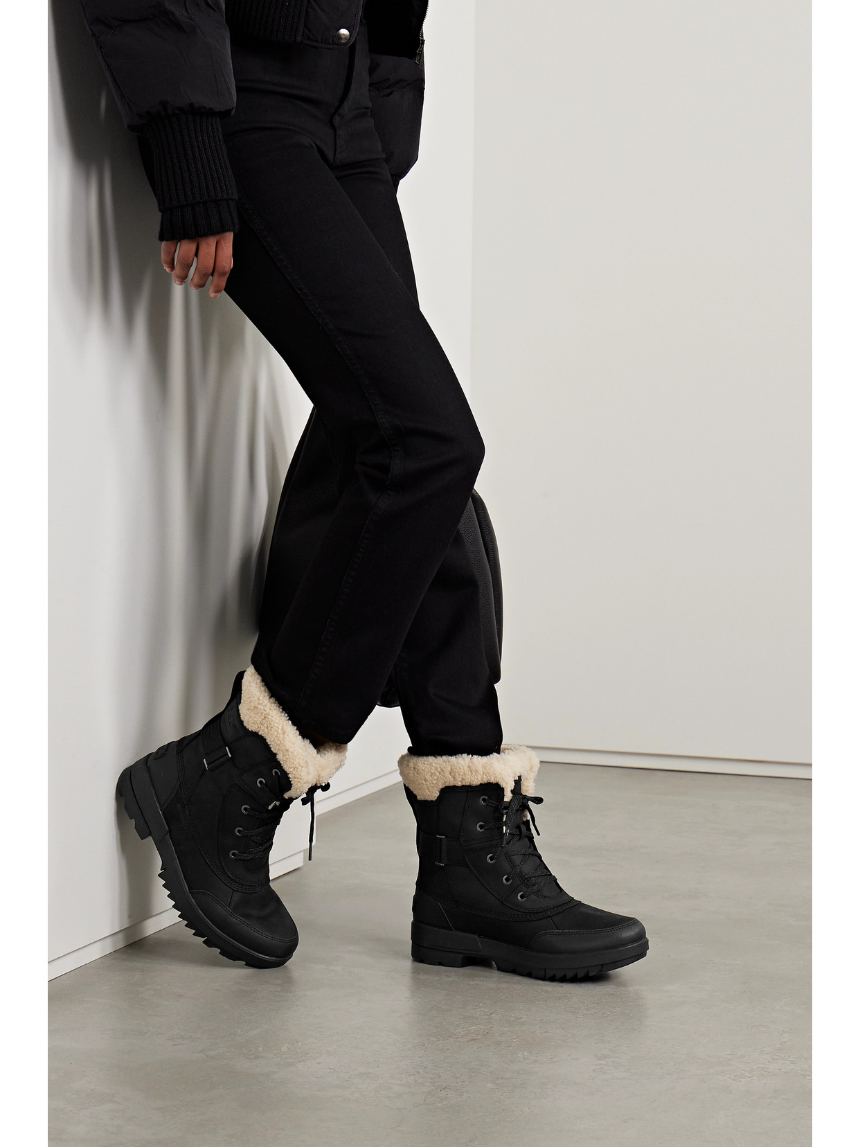 SOREL TORINO II PARC SHEARLING-TRIMMED LEATHER ANKLE BOOTS