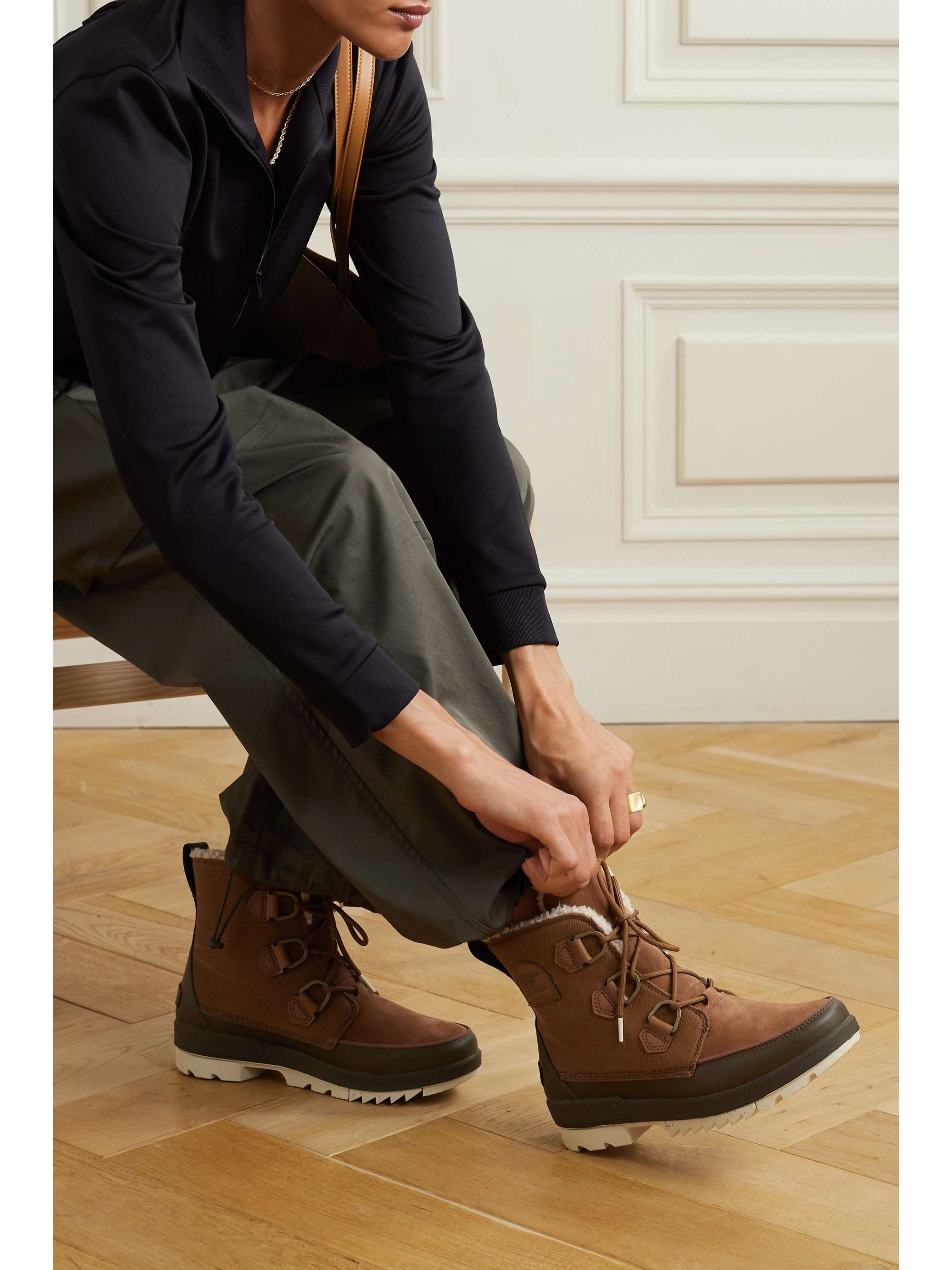 SOREL Torino II leather, suede and canvas ankle boots | NET-A-PORTER