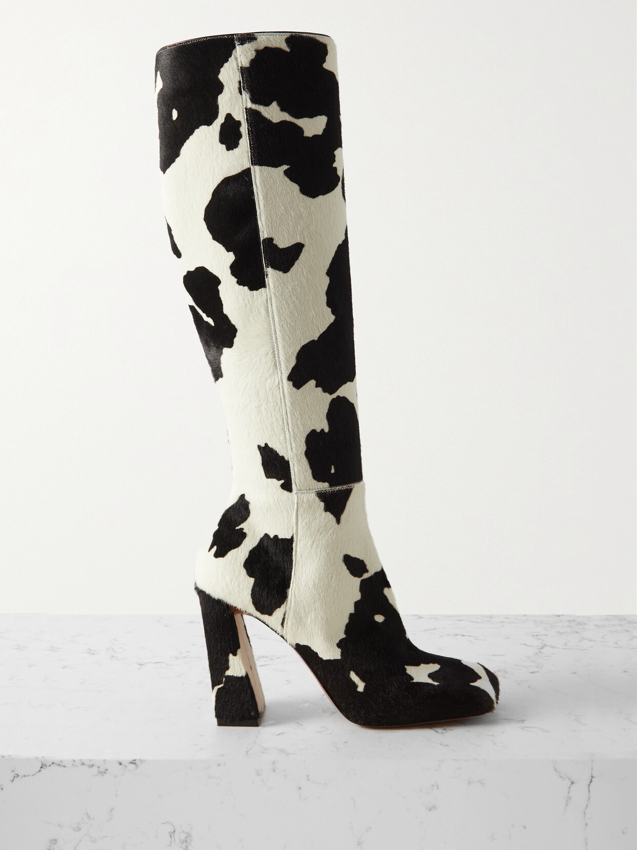 Shop Amina Muaddi Marine Cow-print Pony Hair Knee Boots In Multi