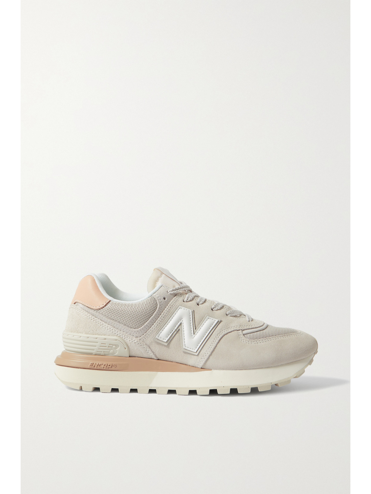 New Balance 574 Leather-trimmed Suede And Mesh Sneakers In Off-white