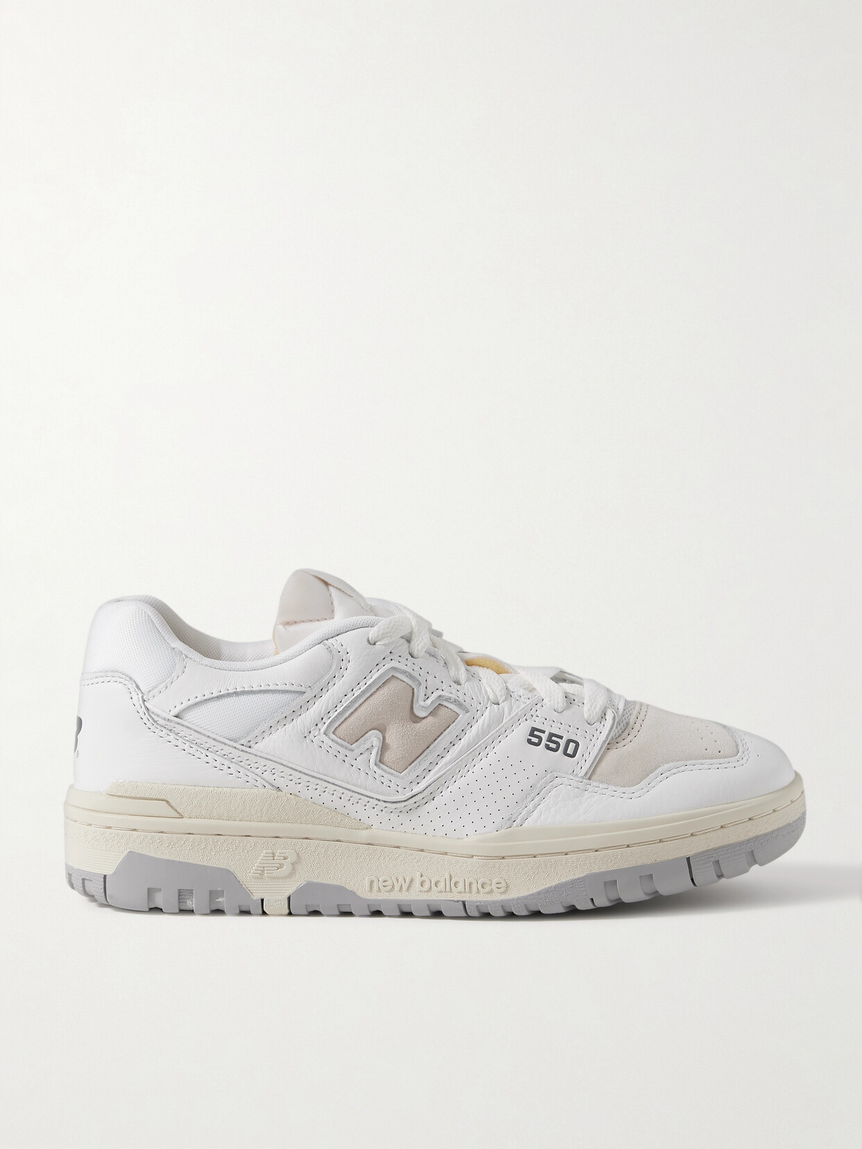 New Balance 550 Perforated Leather, Suede And Mesh Sneakers - White