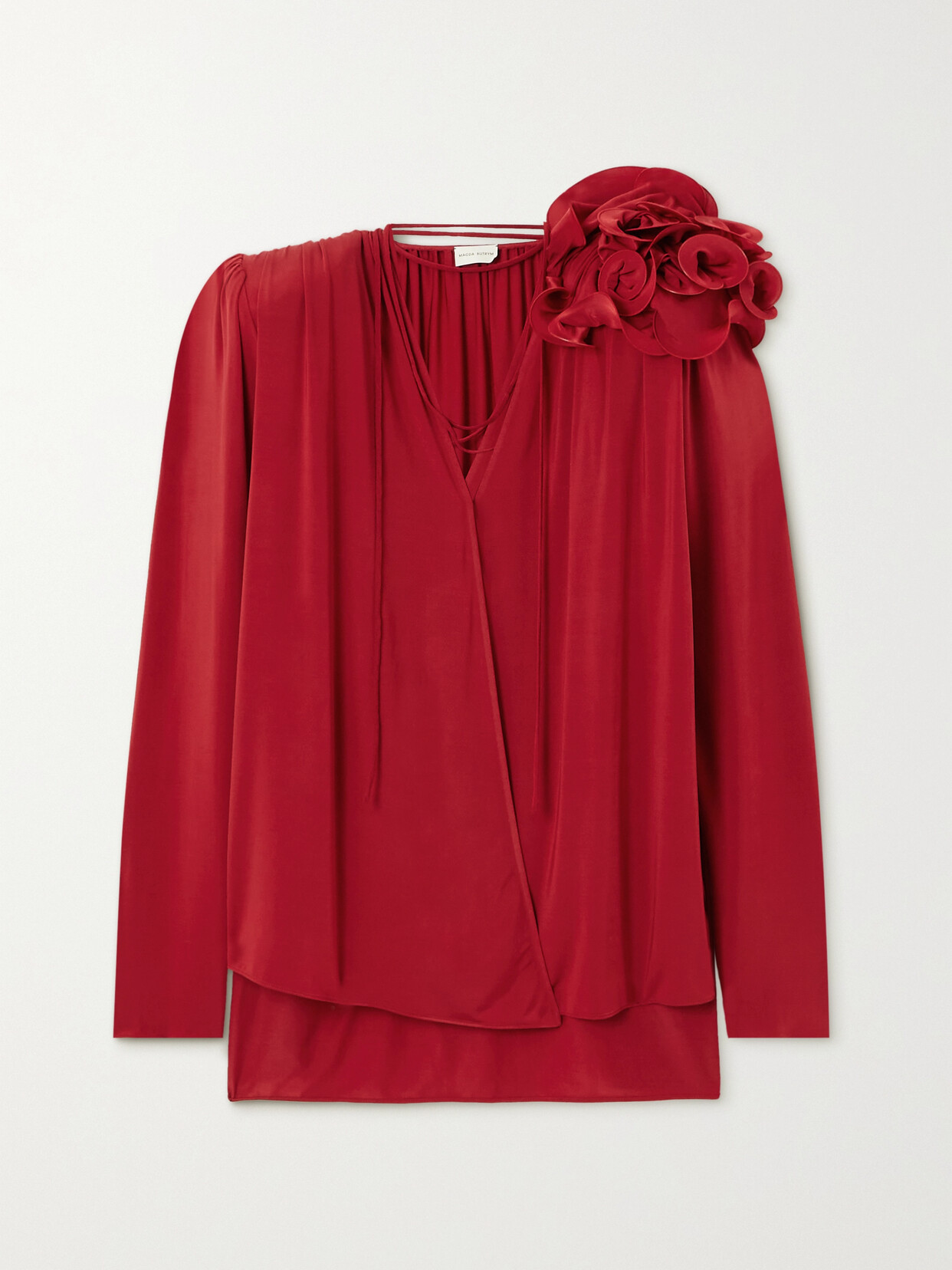 Magda Butrym - Appliquéd Stretch-jersey Wrap Blouse - Red