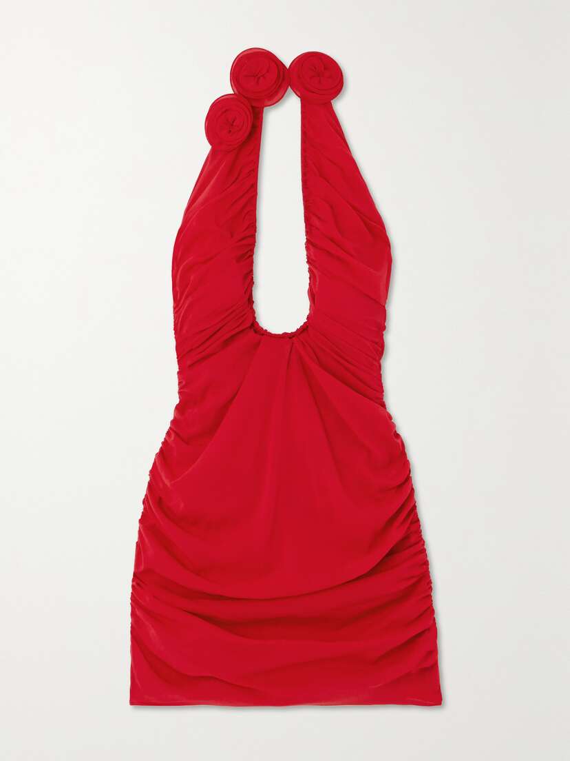 Magda Butrym Strapless Appliquéd Cutout Stretch-silk Mini Dress