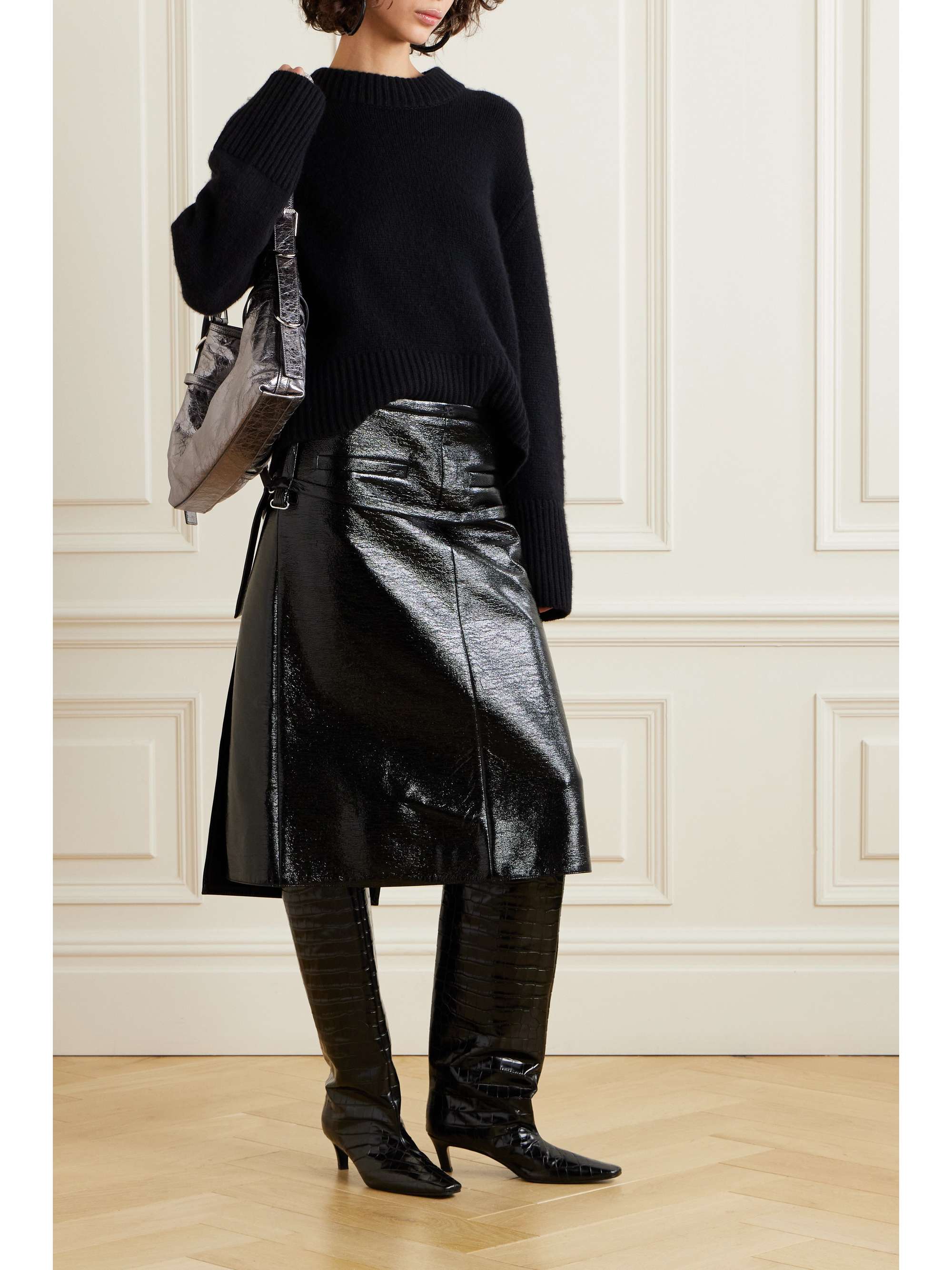 COURRÈGES Belted coated cotton-blend midi skirt | NET-A-PORTER