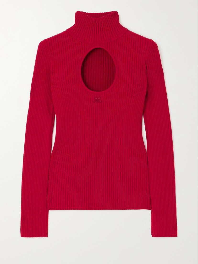 Courrèges Cutout Ribbed-knit Turtleneck Sweater - x large