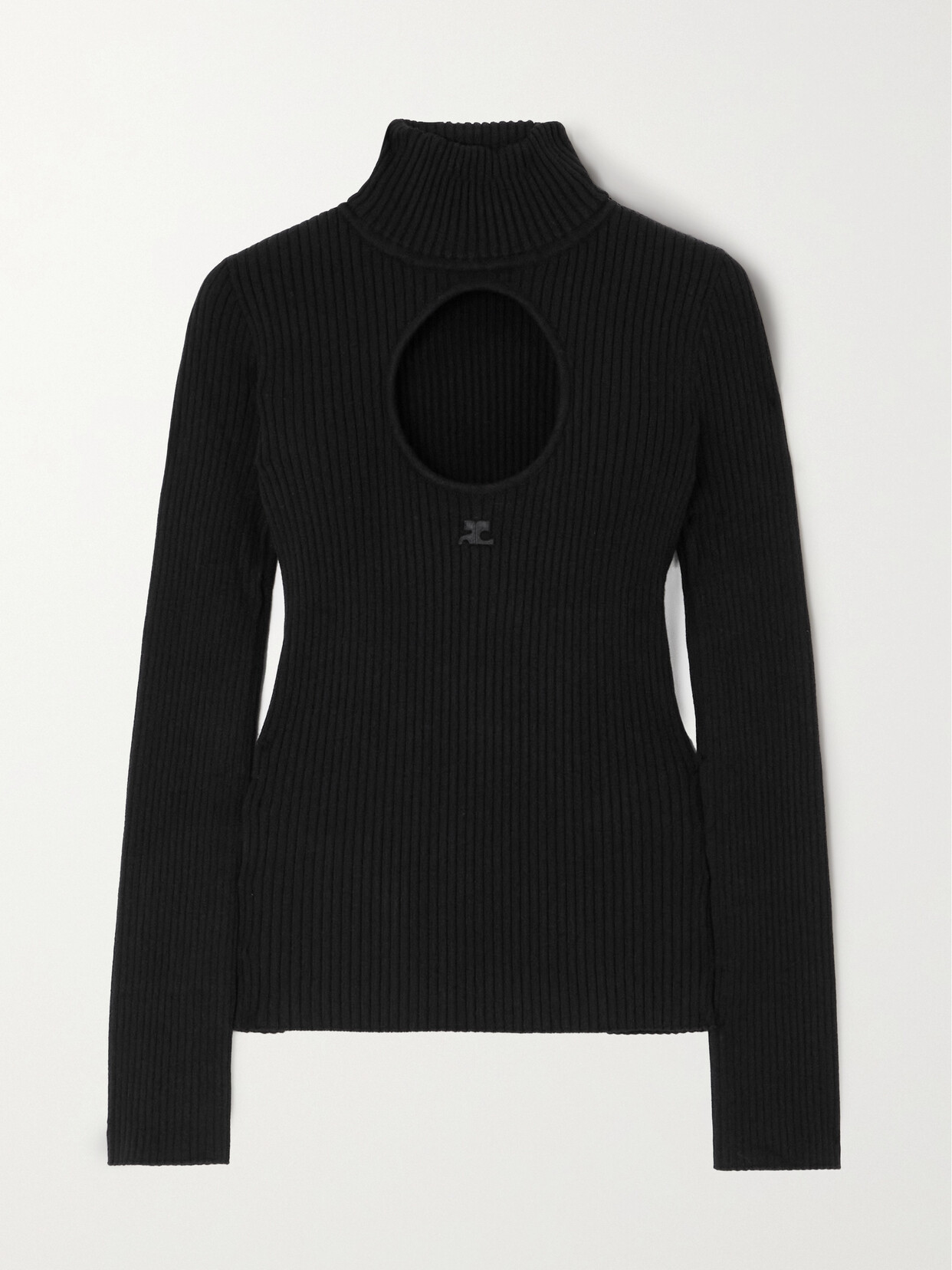 COURREGES - Cutout Ribbed-knit Turtleneck Sweater - Black