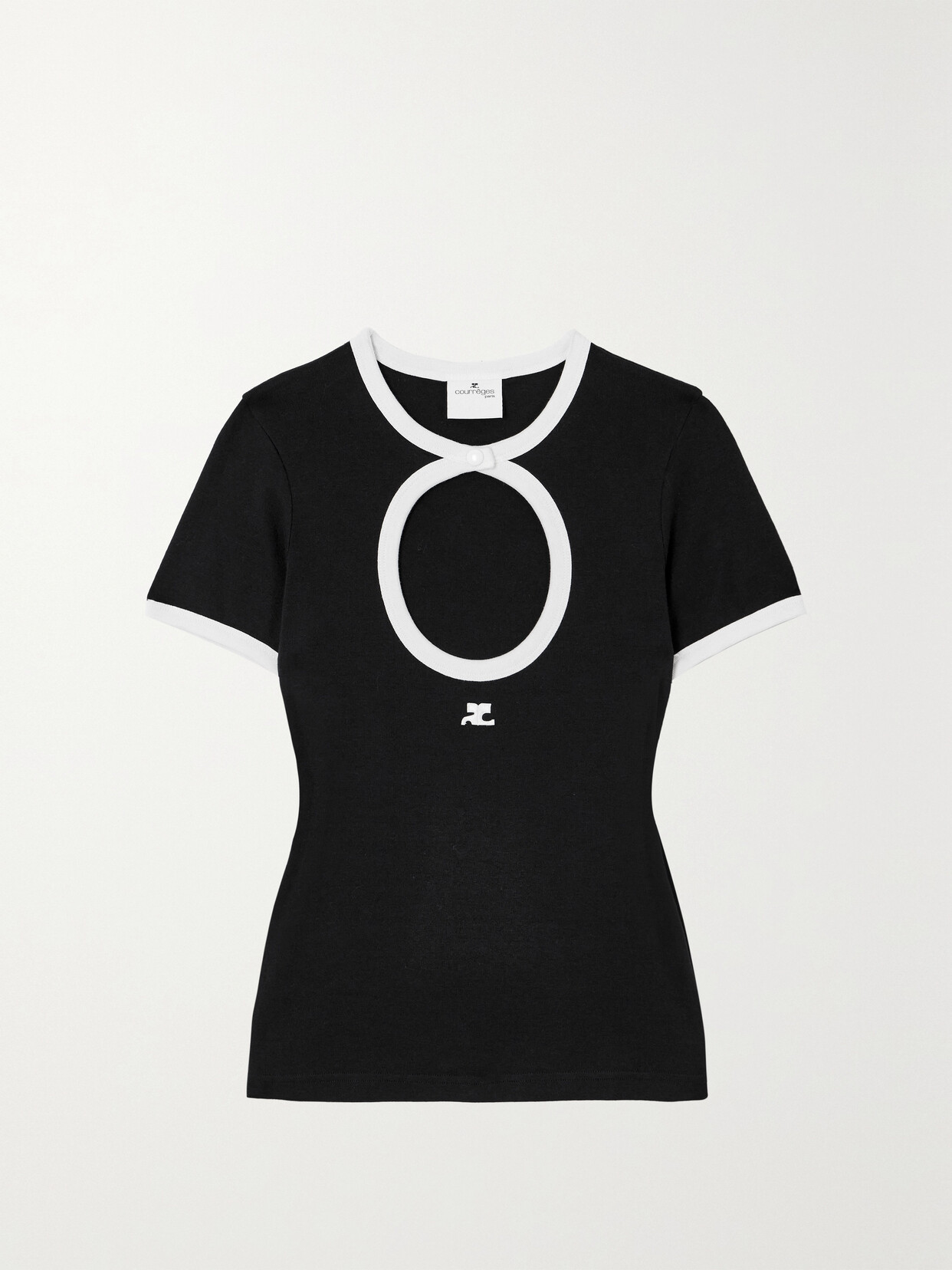 COURREGES - Appliquéd Cutout Cotton-jersey T-shirt - Black