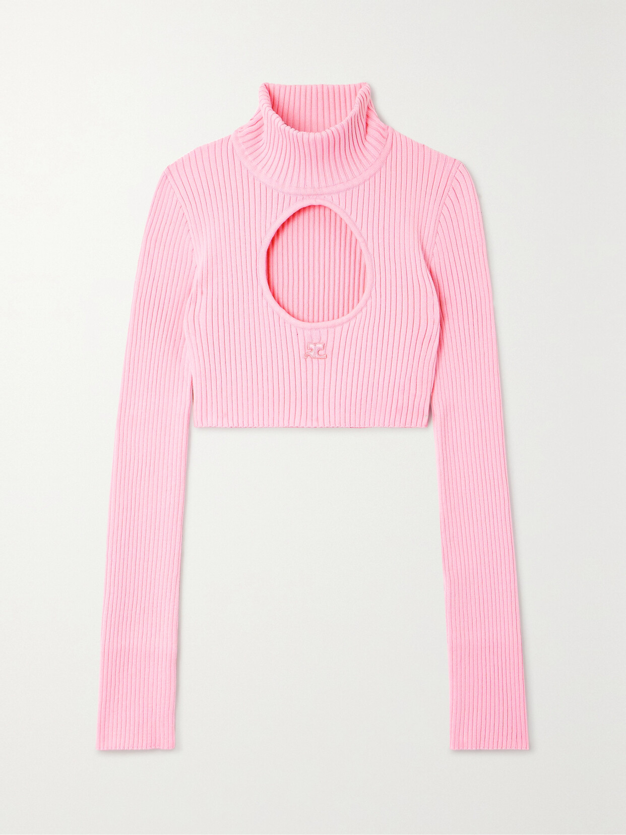 Courrèges Cropped Cutout Ribbed-knit Turtleneck Sweater - Pink