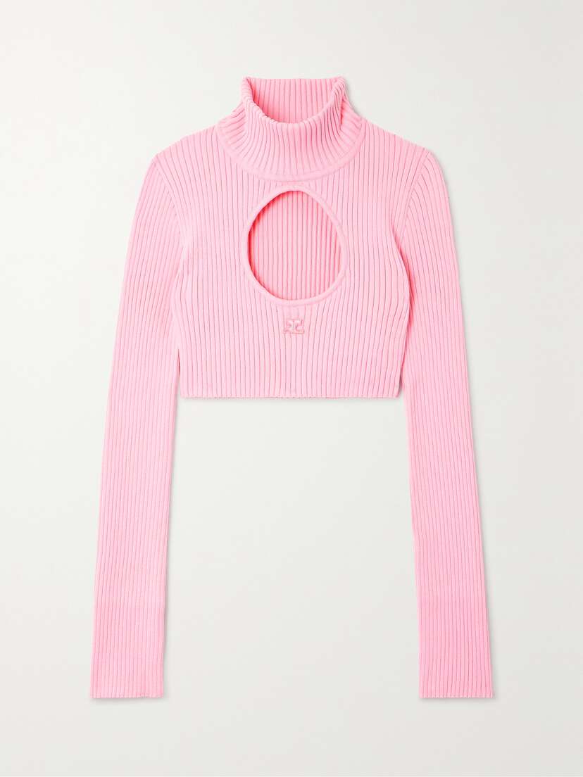 Courrèges Cropped Cutout Ribbed-knit Turtleneck Sweater - x large