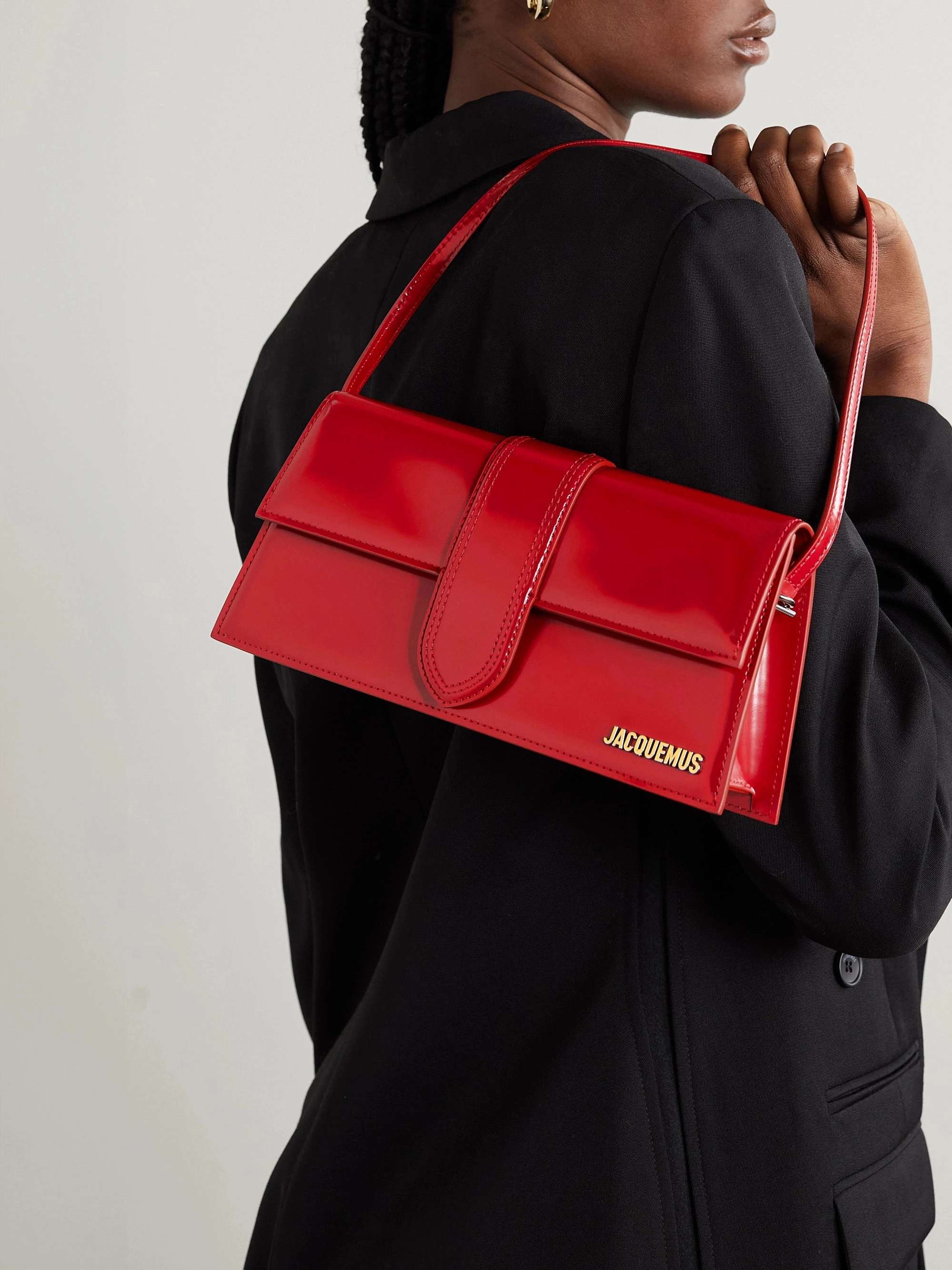 JACQUEMUS Le Bambino Long patent-leather shoulder bag | NET-A-PORTER