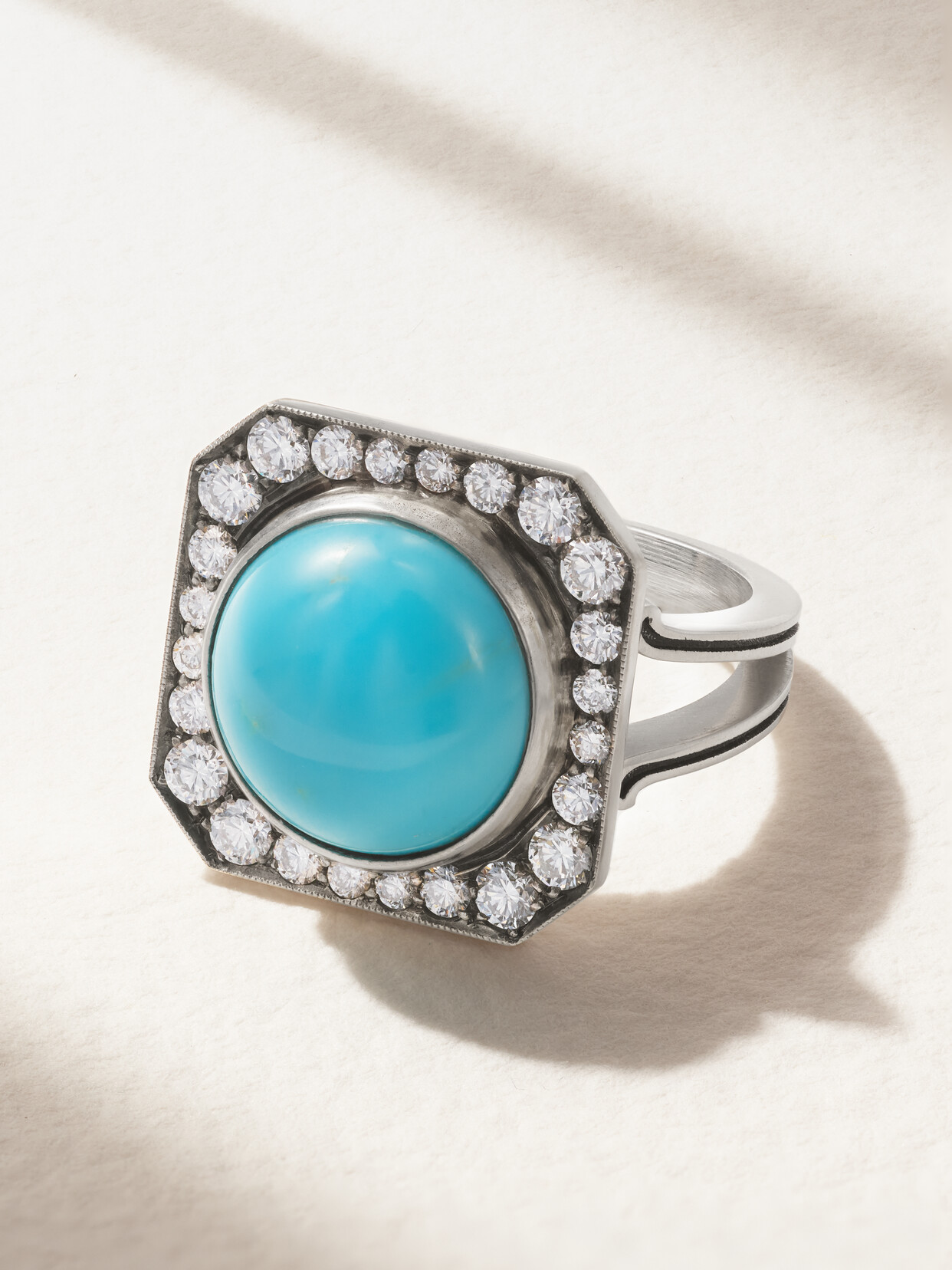 Sylva & Cie 18-karat White Gold, Turquoise And Diamond Ring