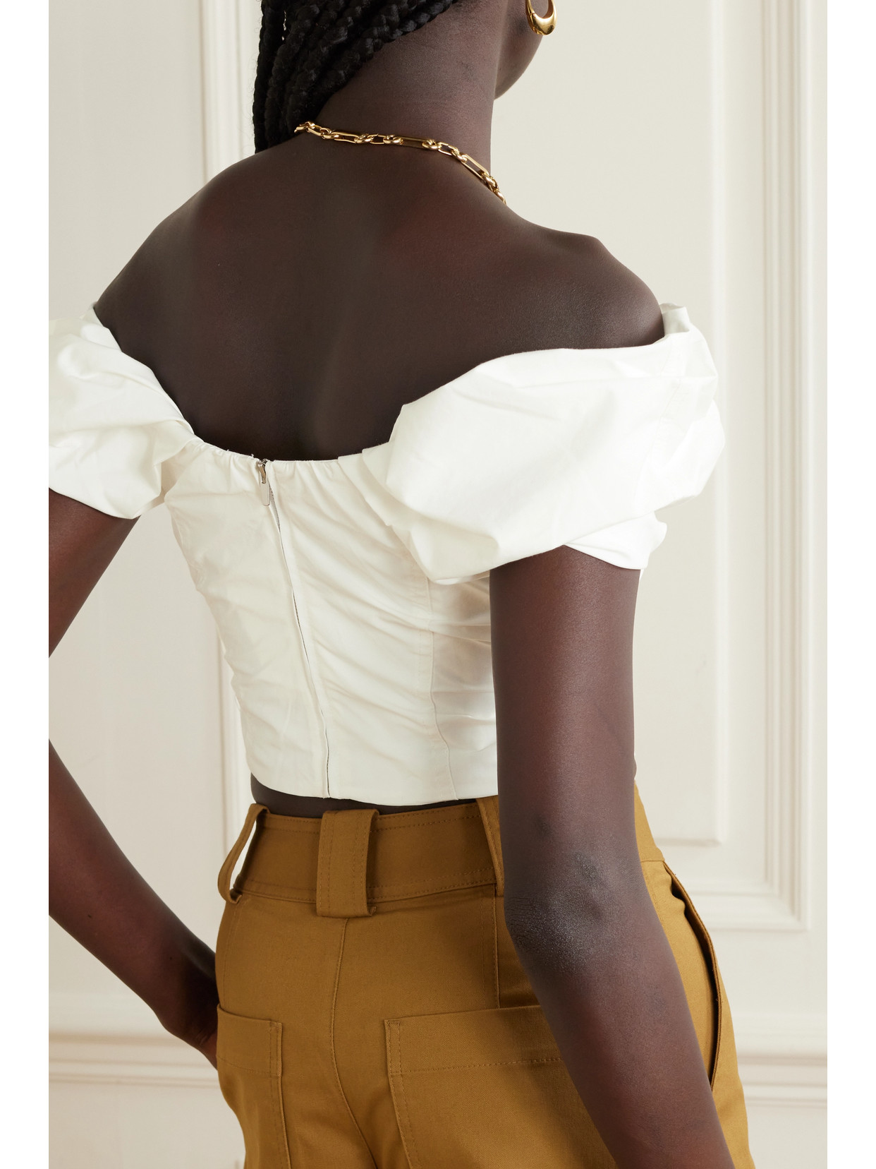 A. L.C. - Nora Off-The-Shoulder Gathered Cotton-Blend Poplin Top
