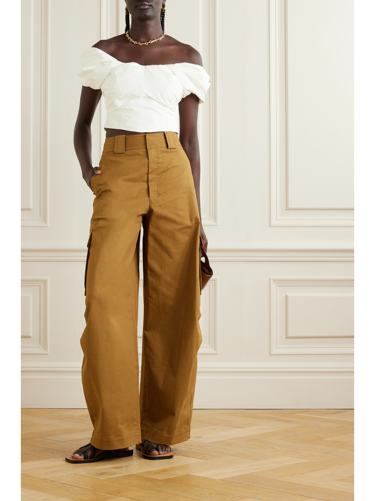 A. L.C. - Nora Off-The-Shoulder Gathered Cotton-Blend Poplin Top