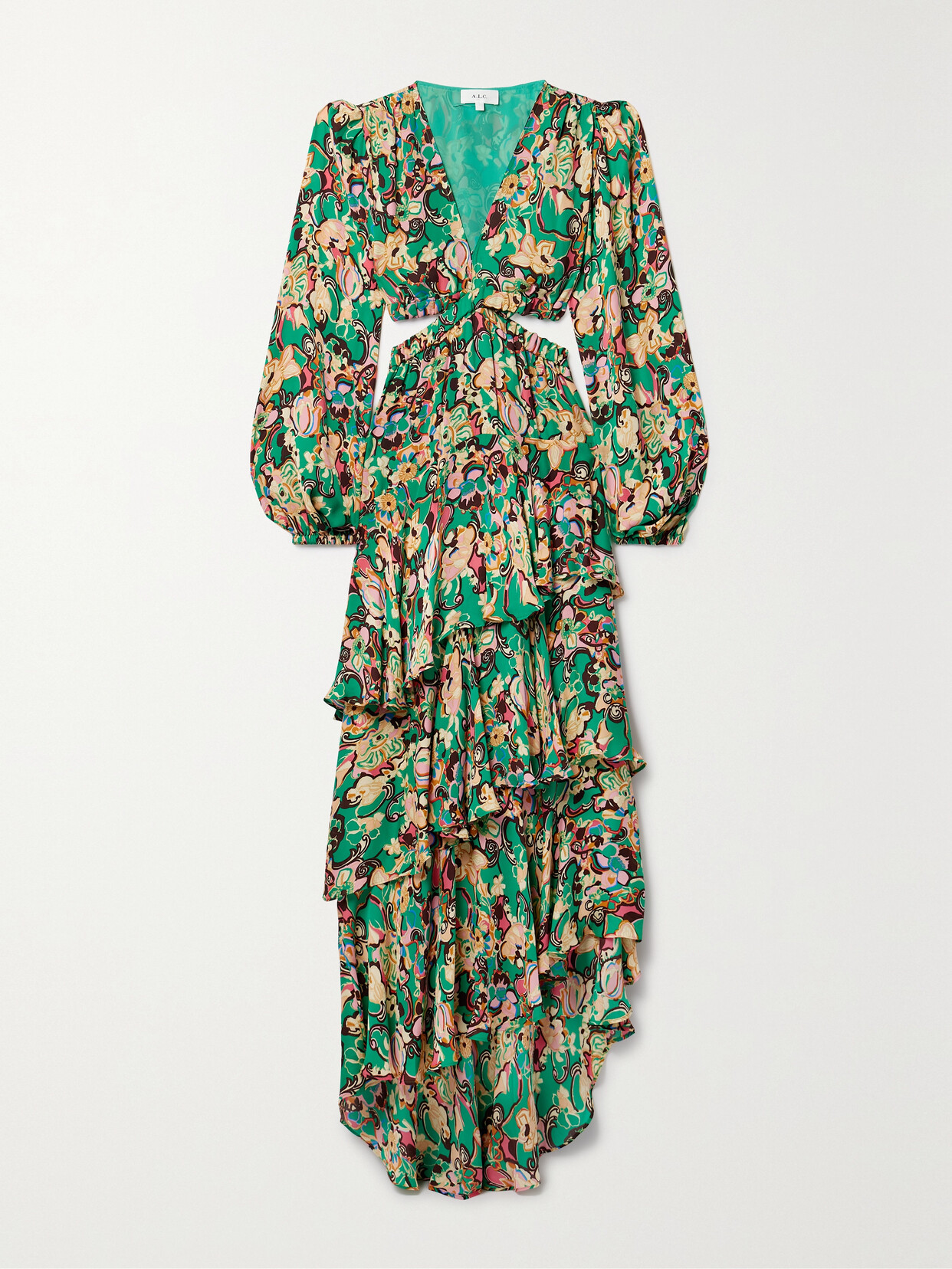 A.L.C. - Bell Cutout Ruffled Floral-print Silk Maxi Dress - Green